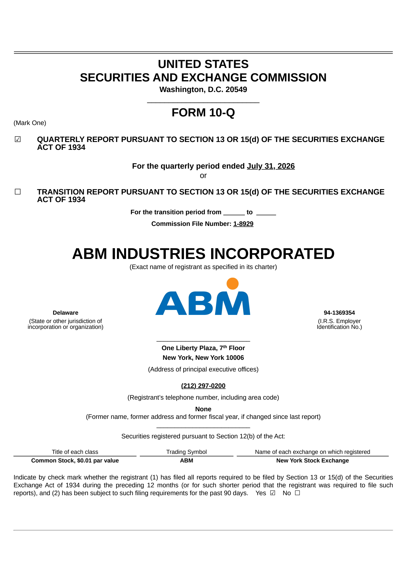 ABM Industries' Q3 2026 Quarterly report