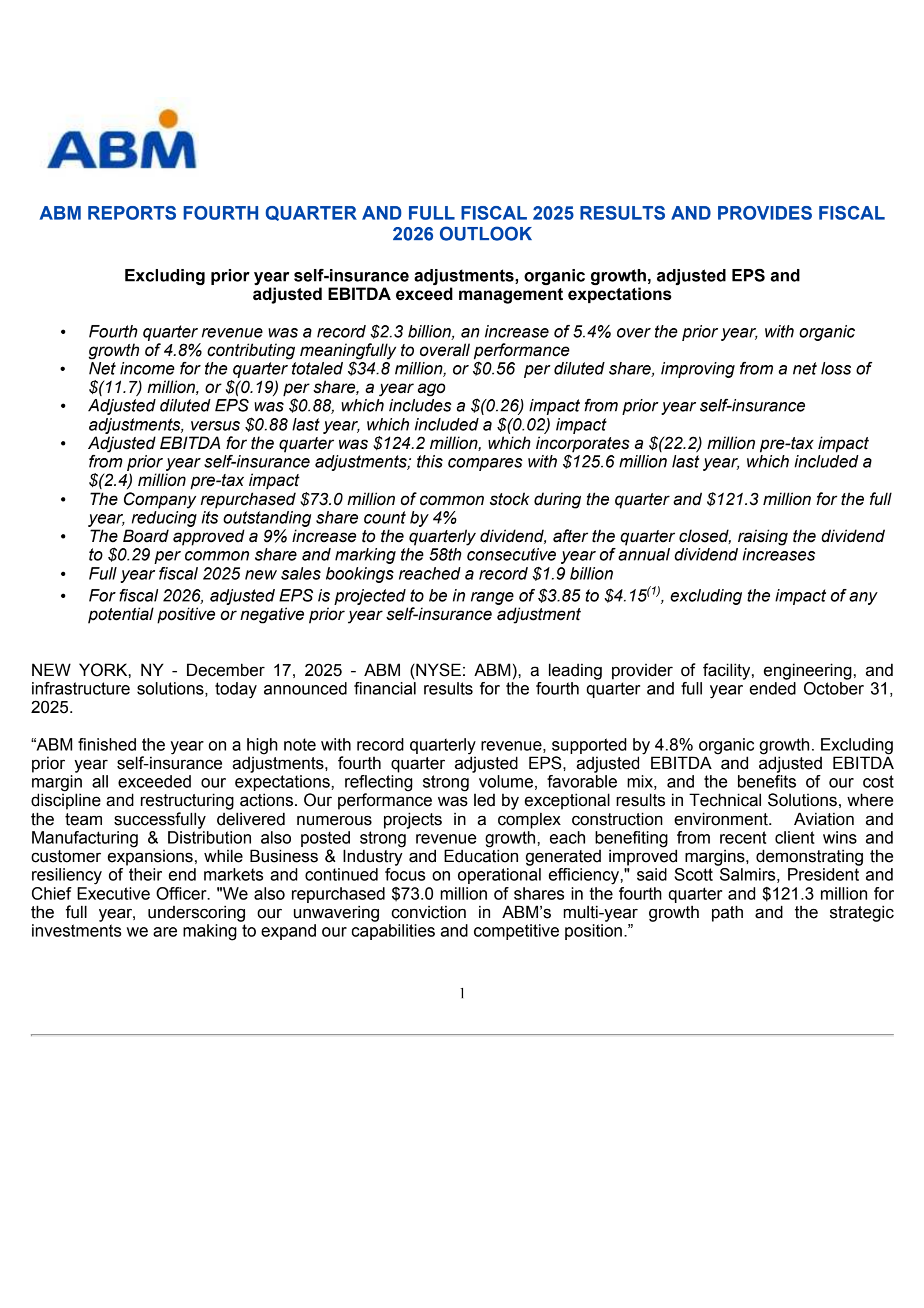 ABM Industries' Q4 2025 Earnings Release