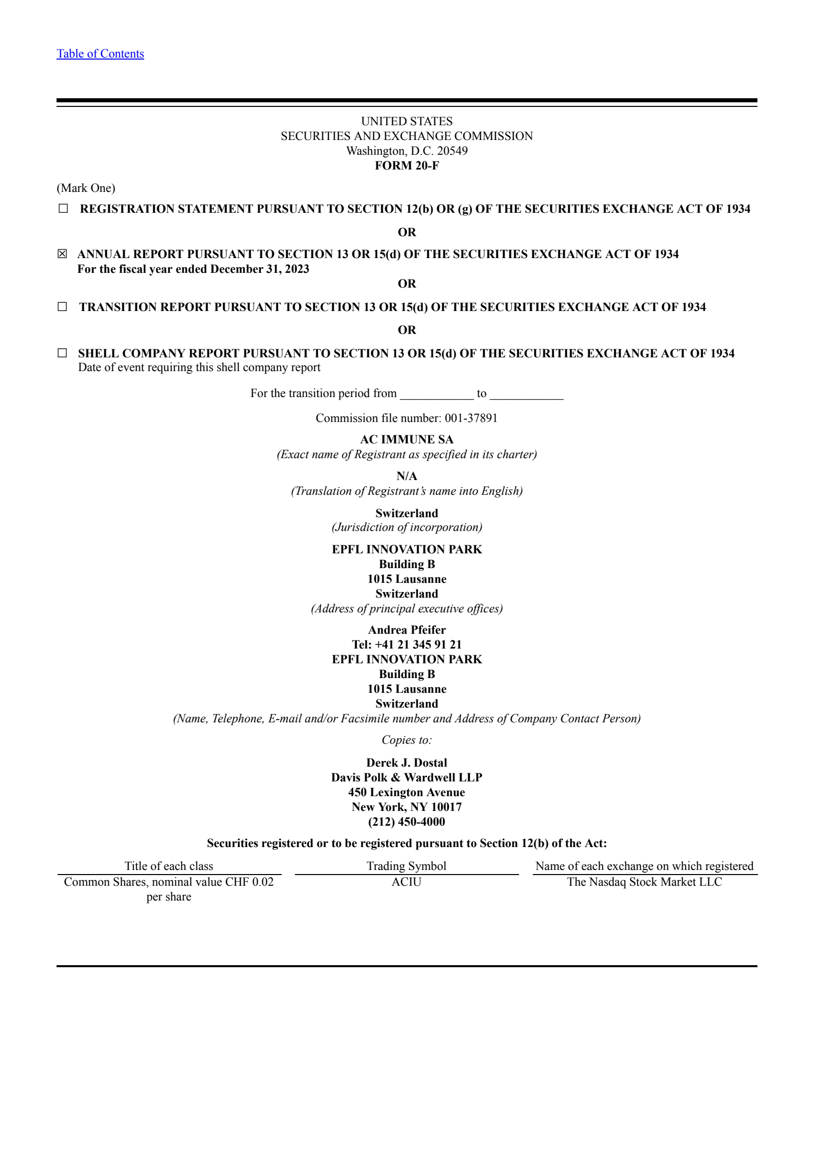 AC Immune's Q4 2023 Annual Report