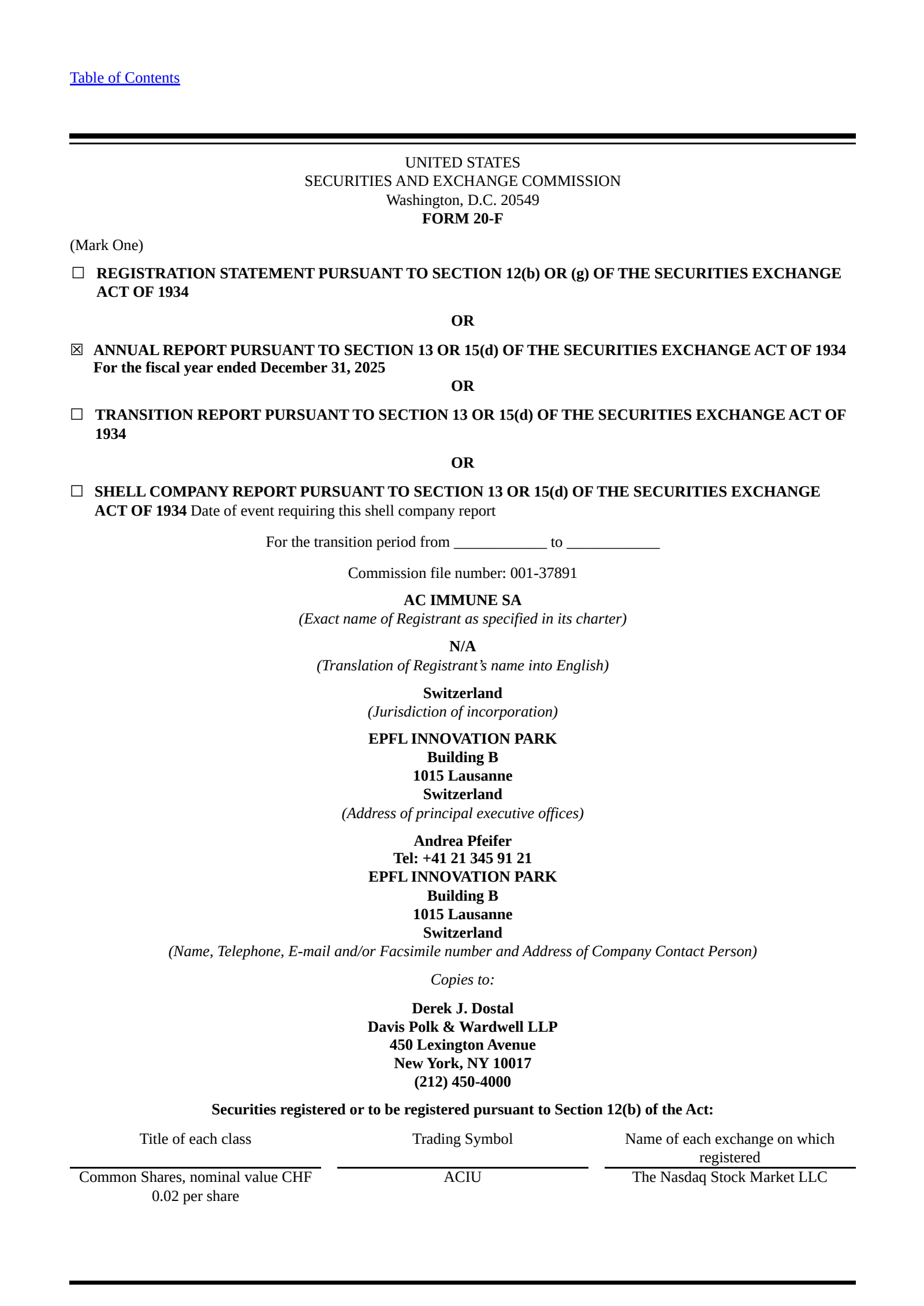 AC Immune's Q4 2025 Annual report