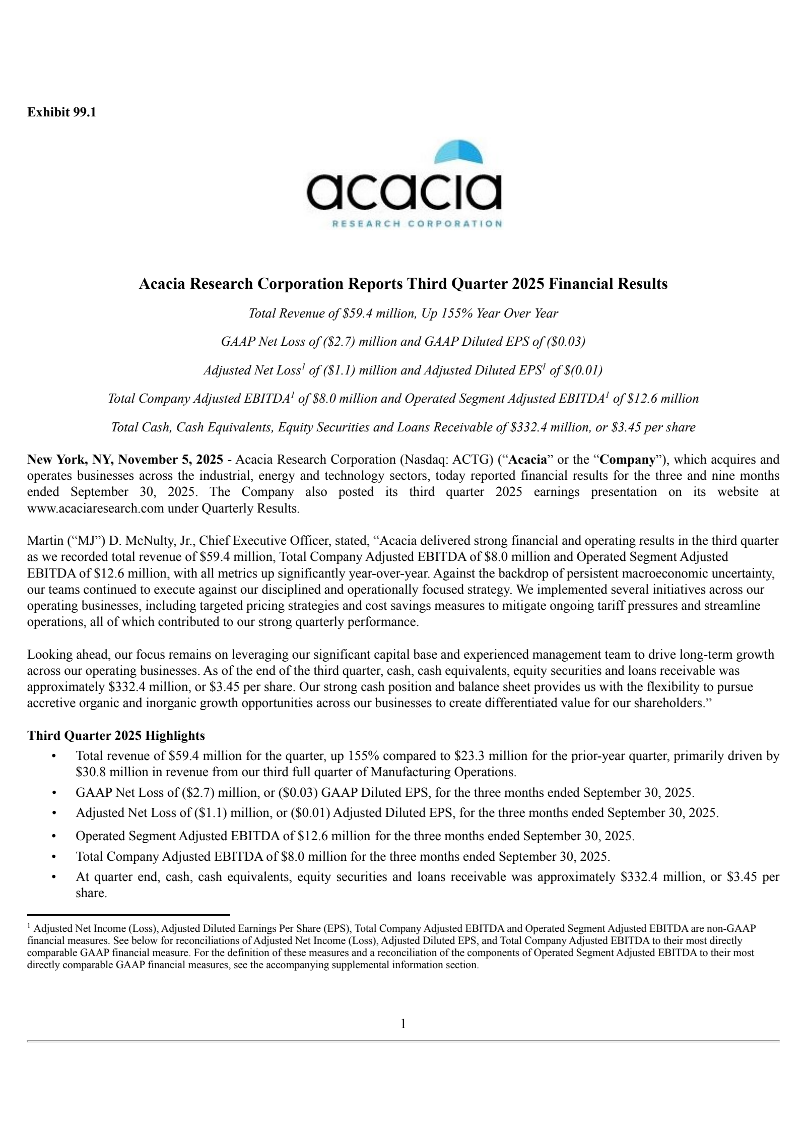 Acacia Research's Q3 2025 Earnings Release