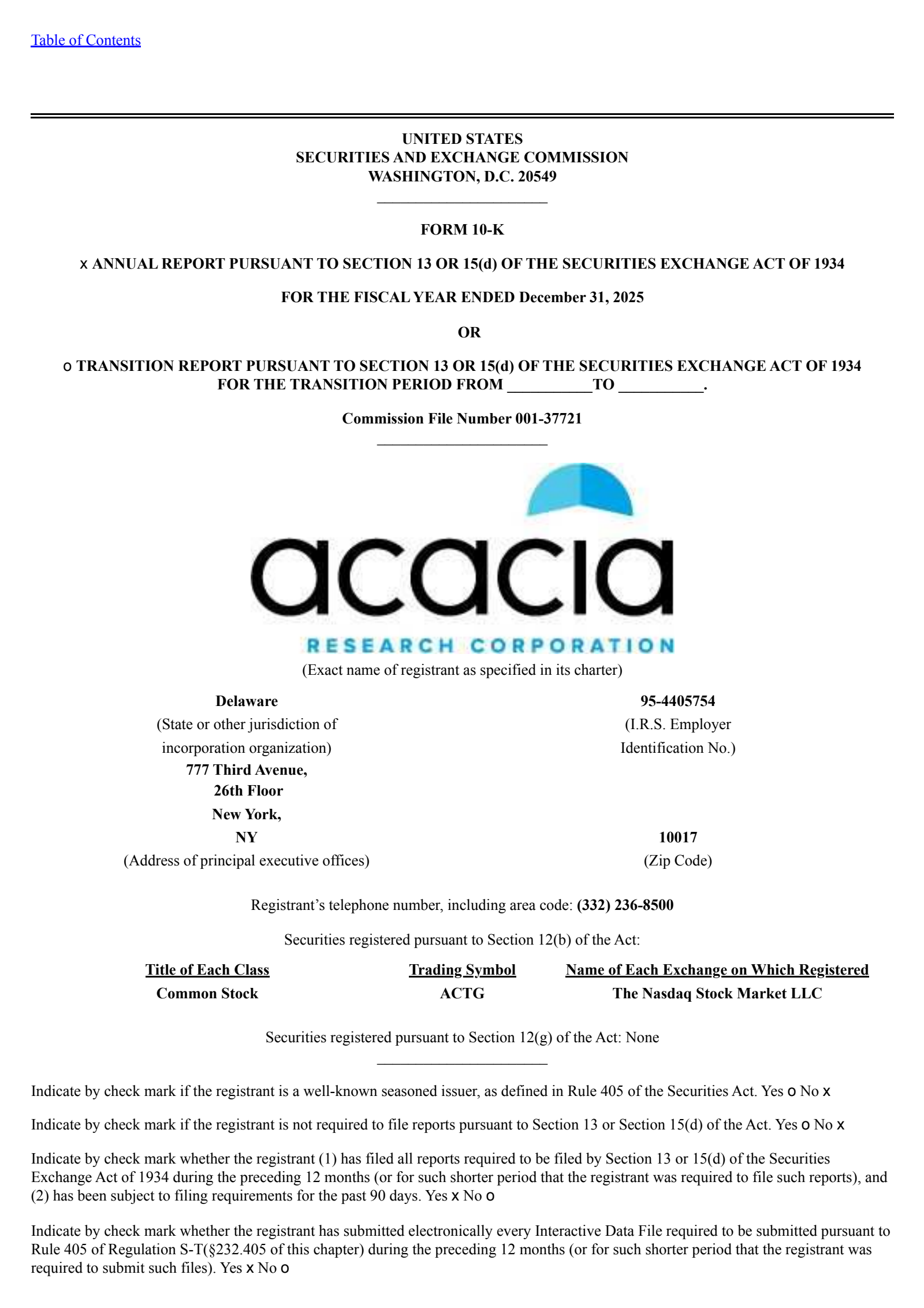 Acacia Research's Q4 2025 Annual report