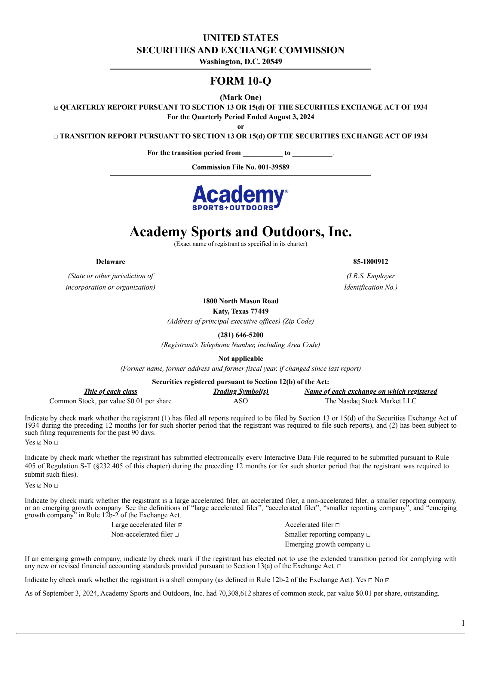 Academy Sports and Outdoors' Q2 2025 Quarterly report