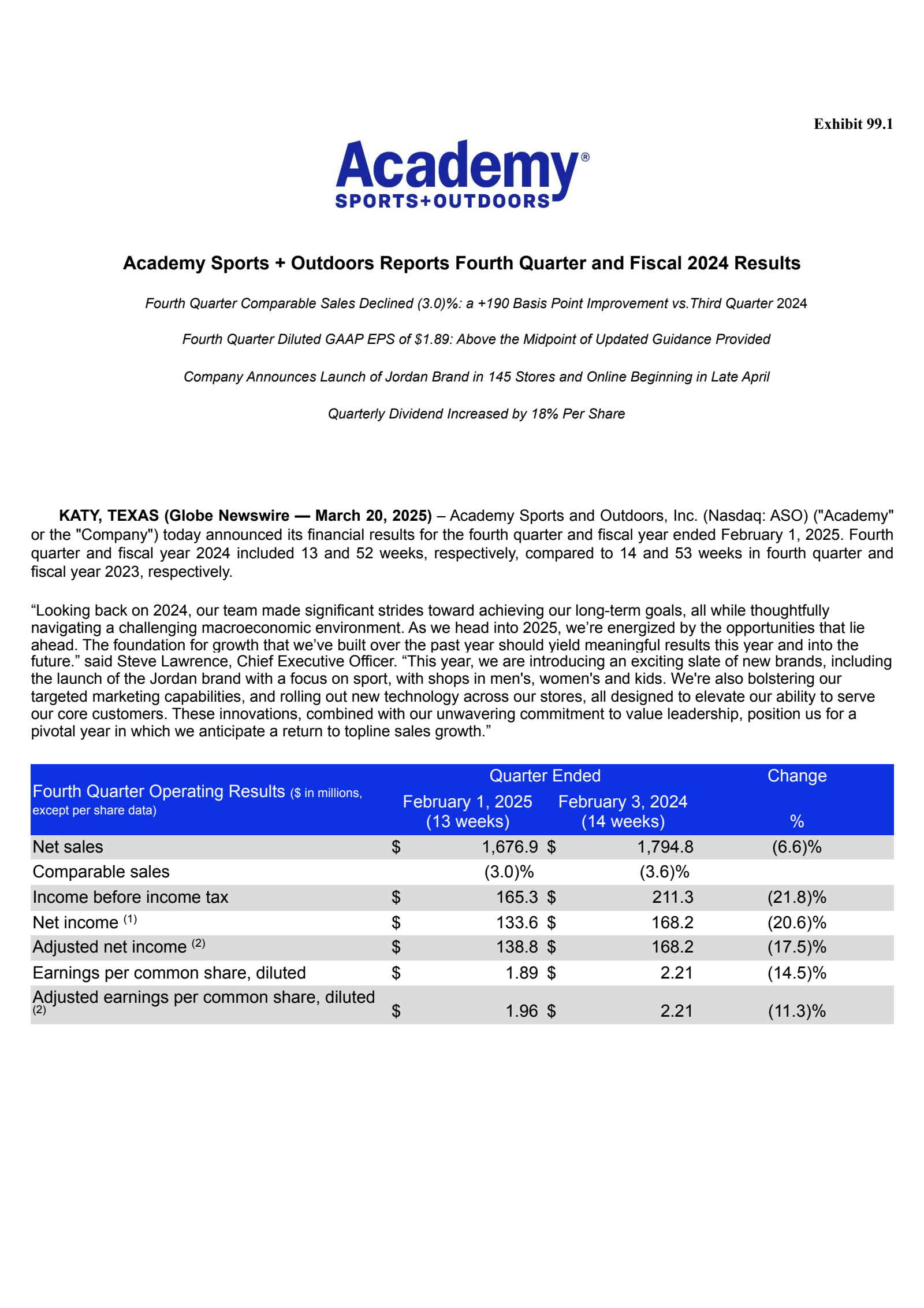 Academy Sports and Outdoors' Q4 2025 Press Release