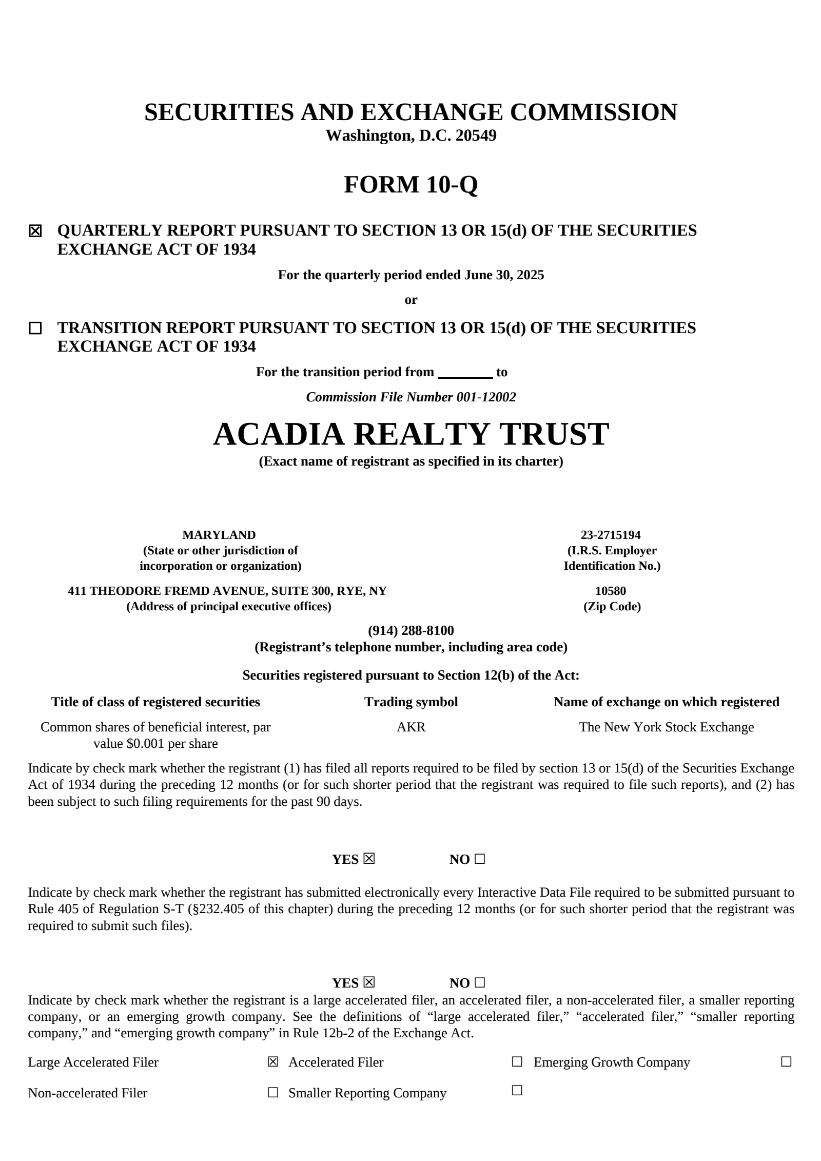 Acadia Realty Trust's Q2 2025 Quarterly report