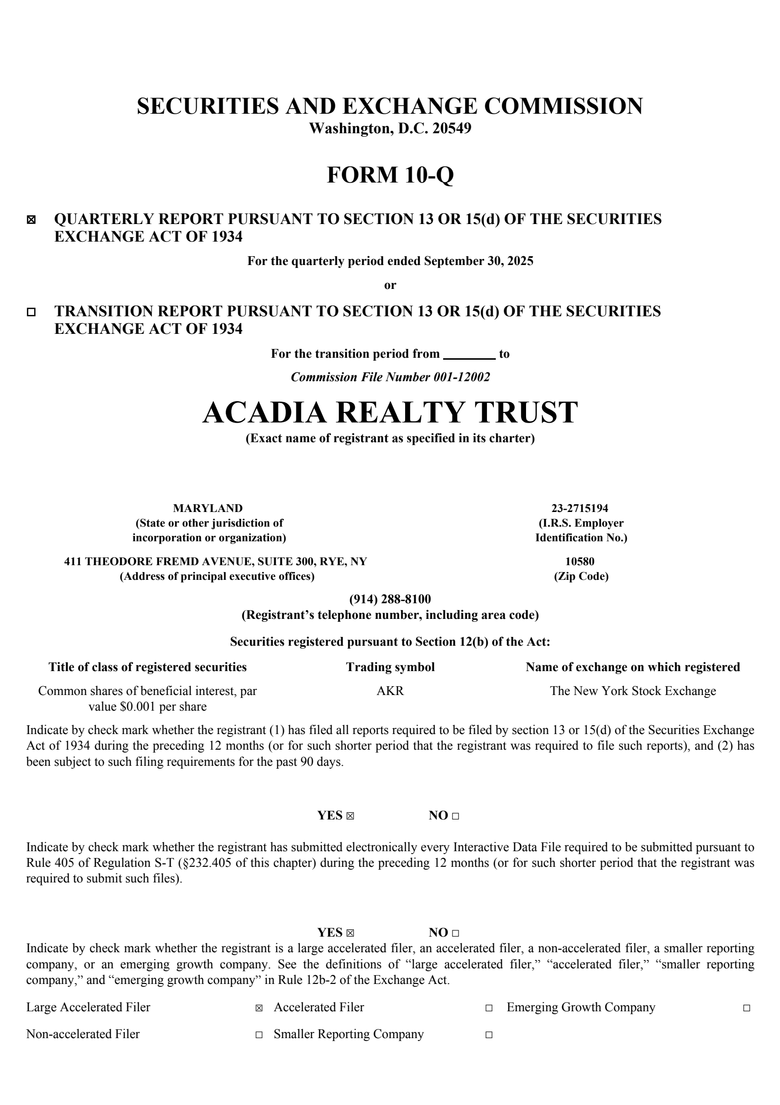 Acadia Realty Trust's Q3 2025 Quarterly Report