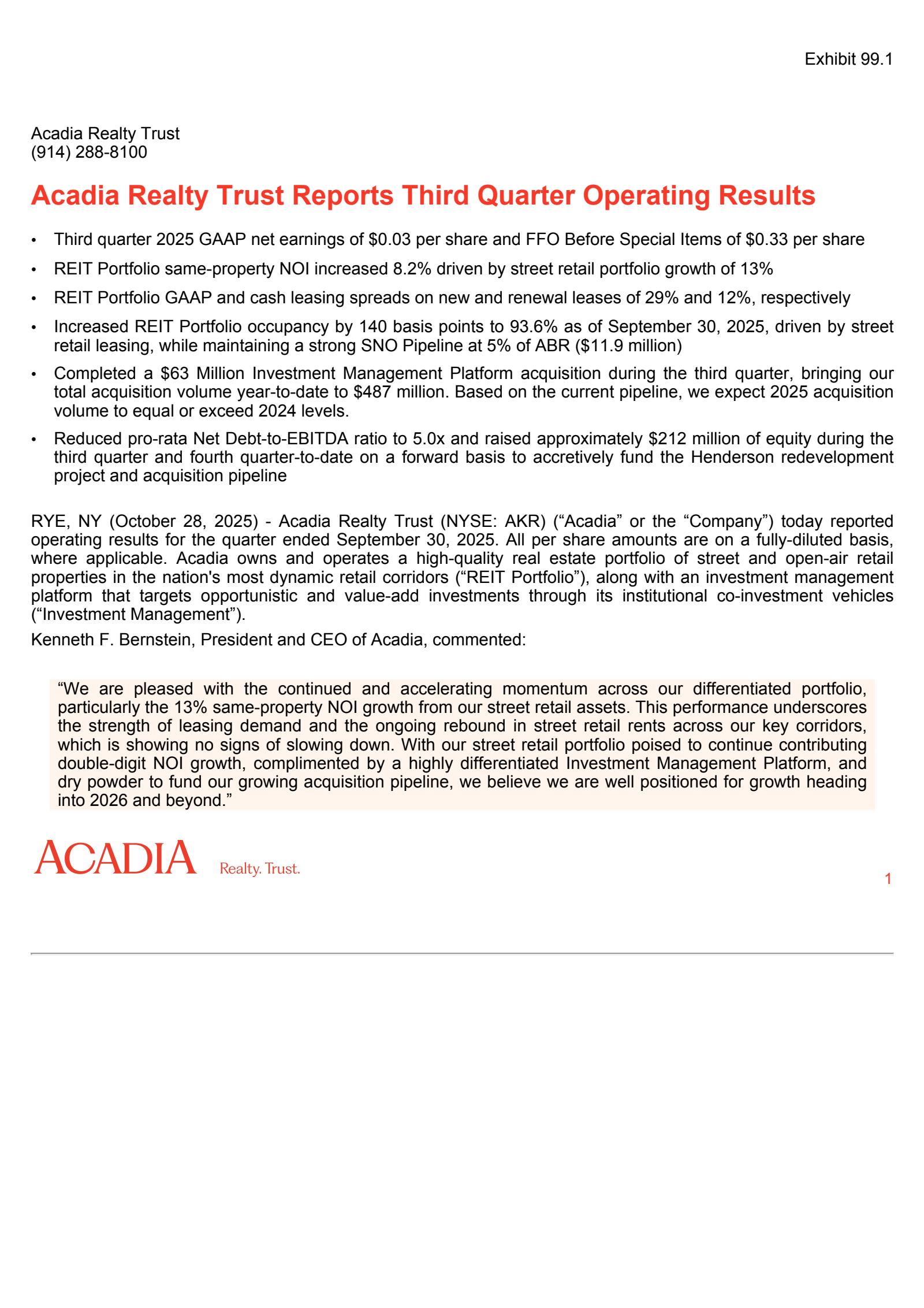 Acadia Realty Trust's Q3 2025 Earnings Release