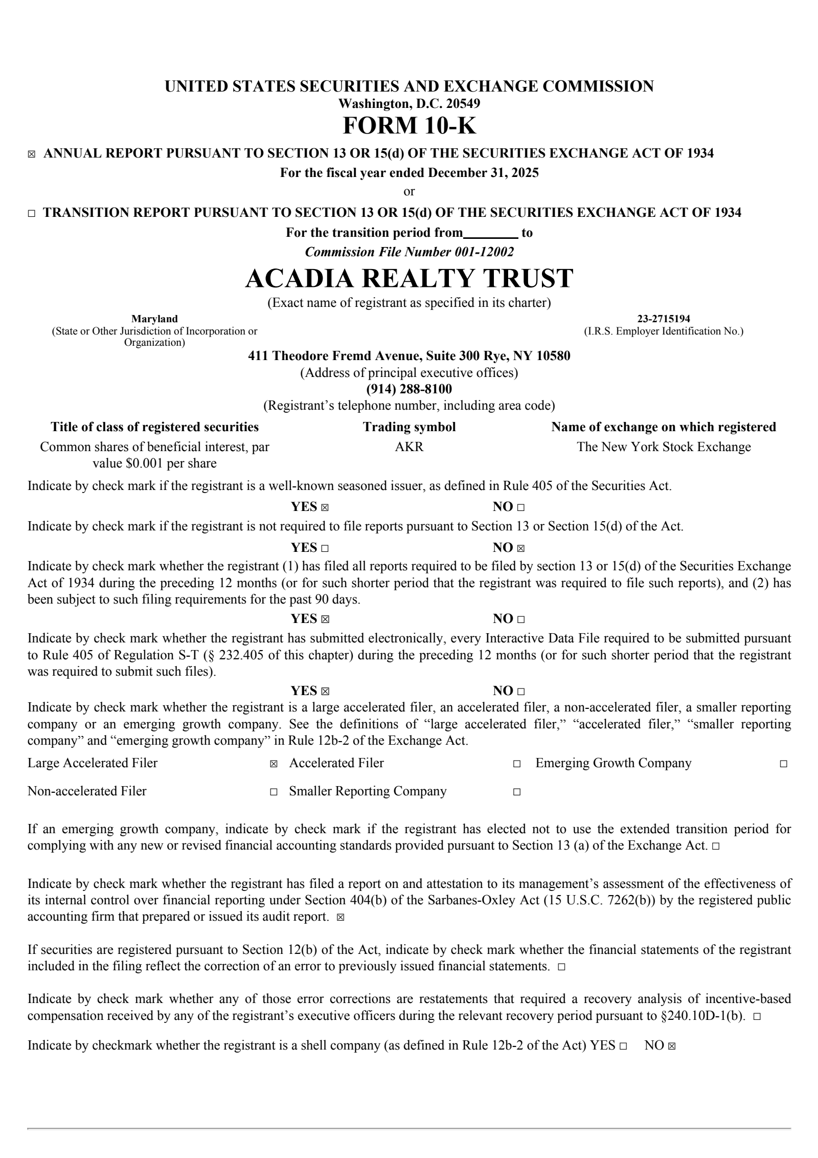 Acadia Realty Trust's Q4 2025 Annual report