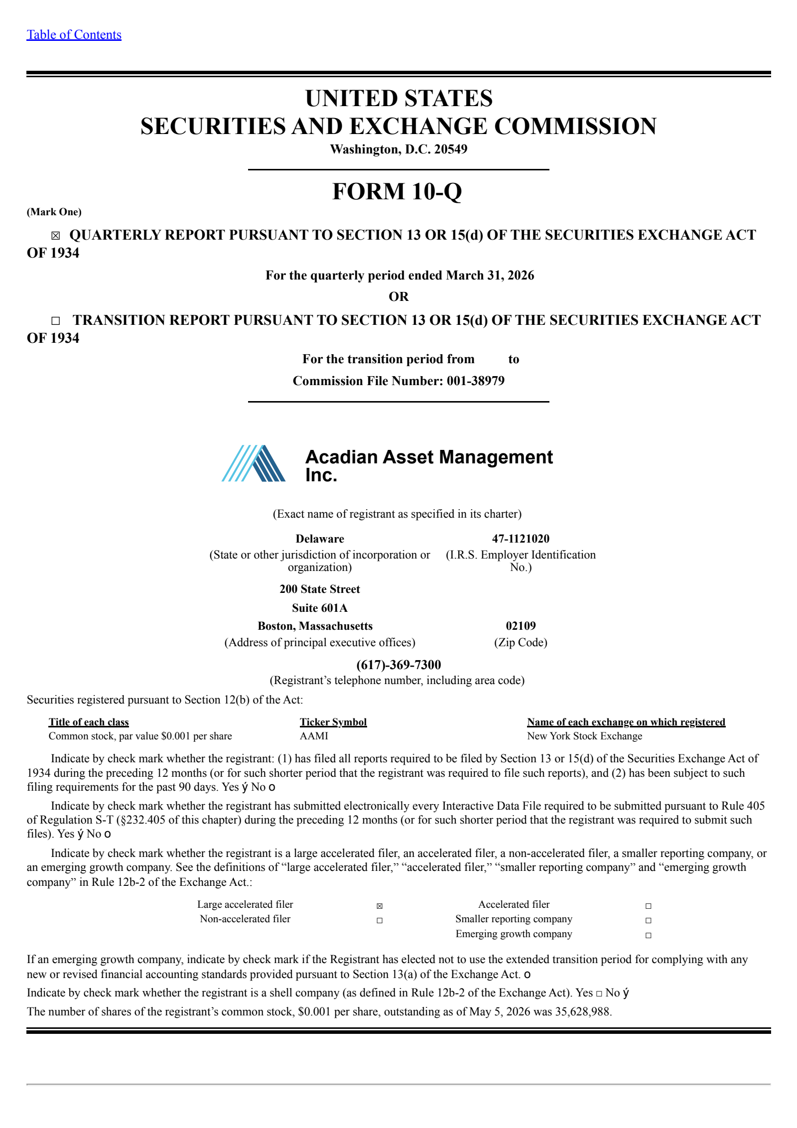 Acadian Asset Management's Q1 2026 Quarterly report