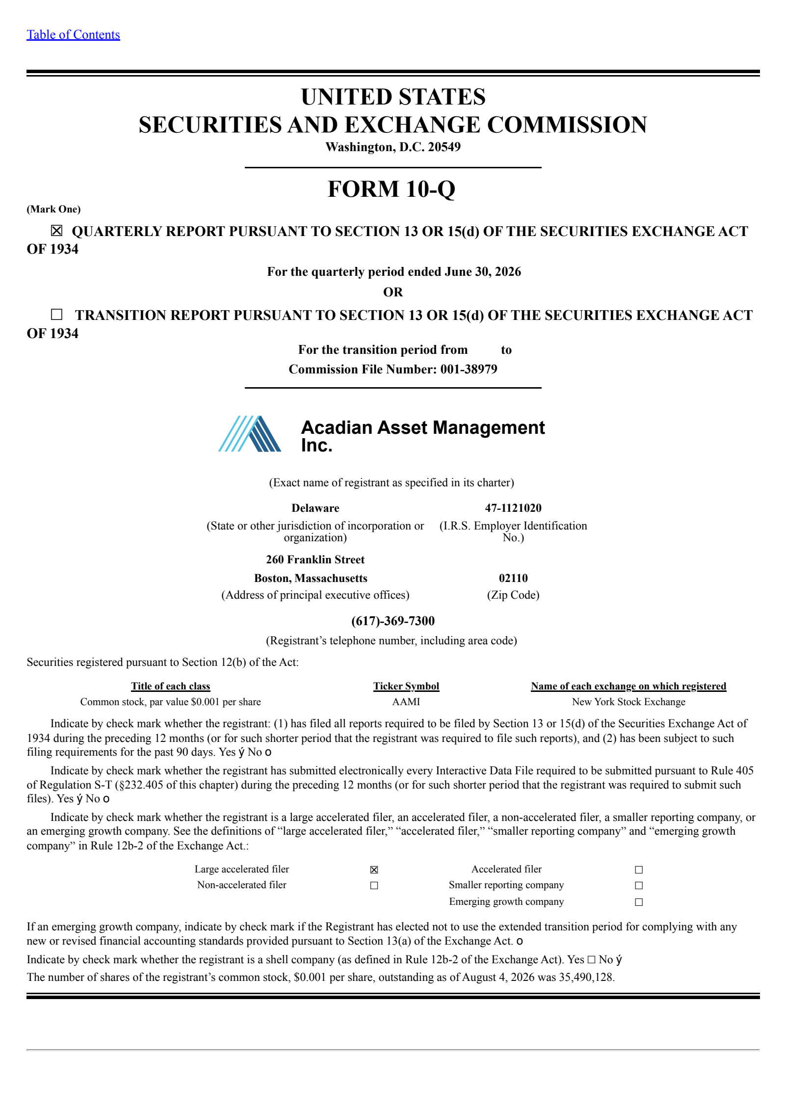 Acadian Asset Management's Q2 2026 Quarterly report