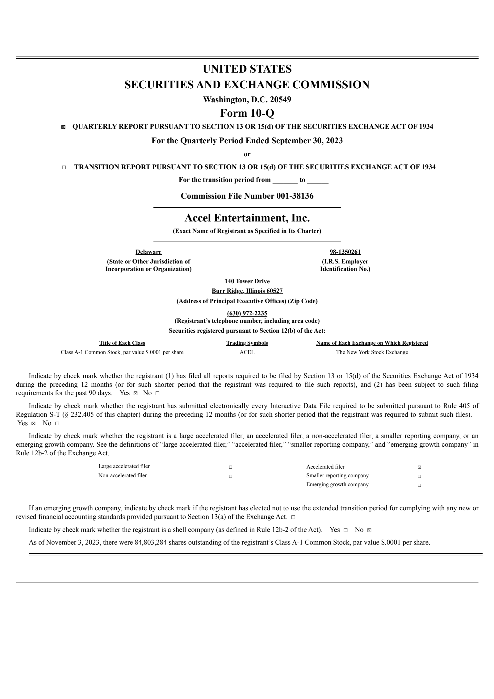 Accel Entertainment's Q3 2023 Quarterly report