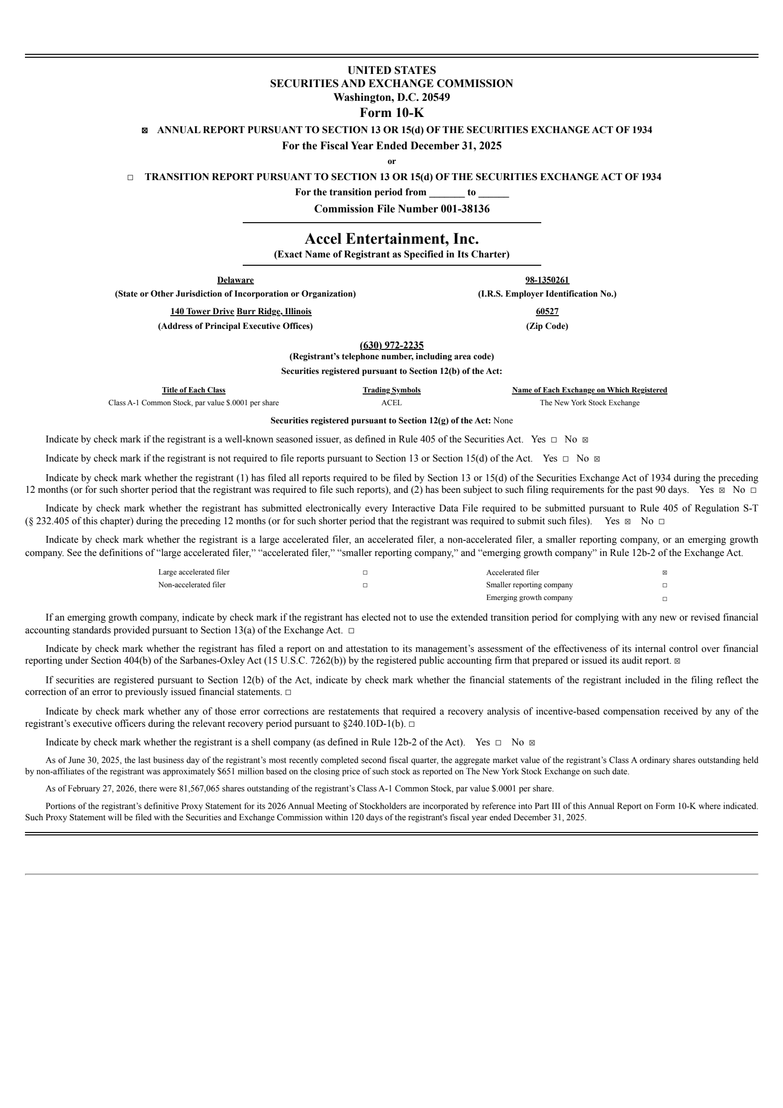 Accel Entertainment's Q4 2025 Annual report