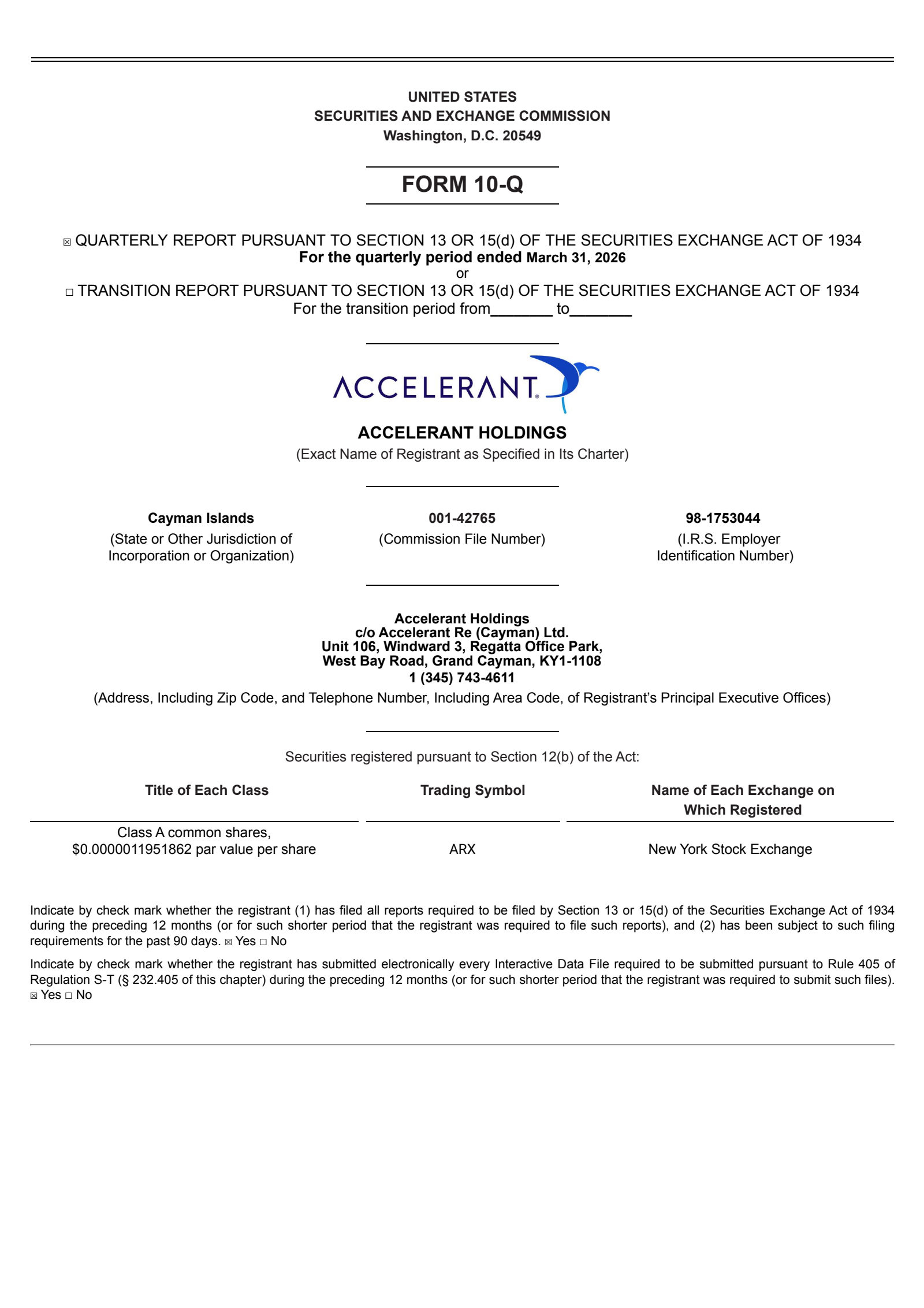 Accelerant's Q1 2026 Quarterly report