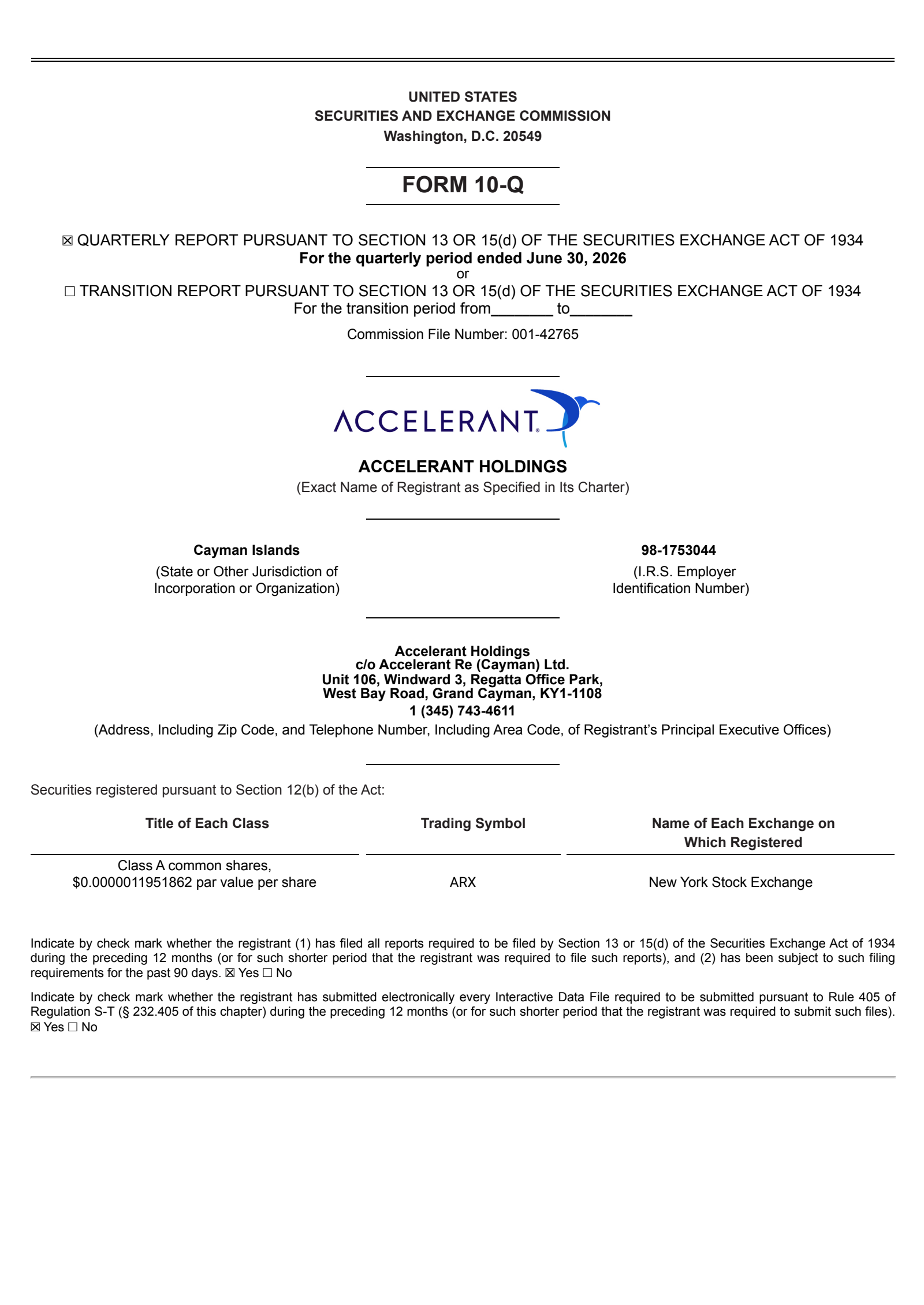 Accelerant's Q2 2026 Quarterly report