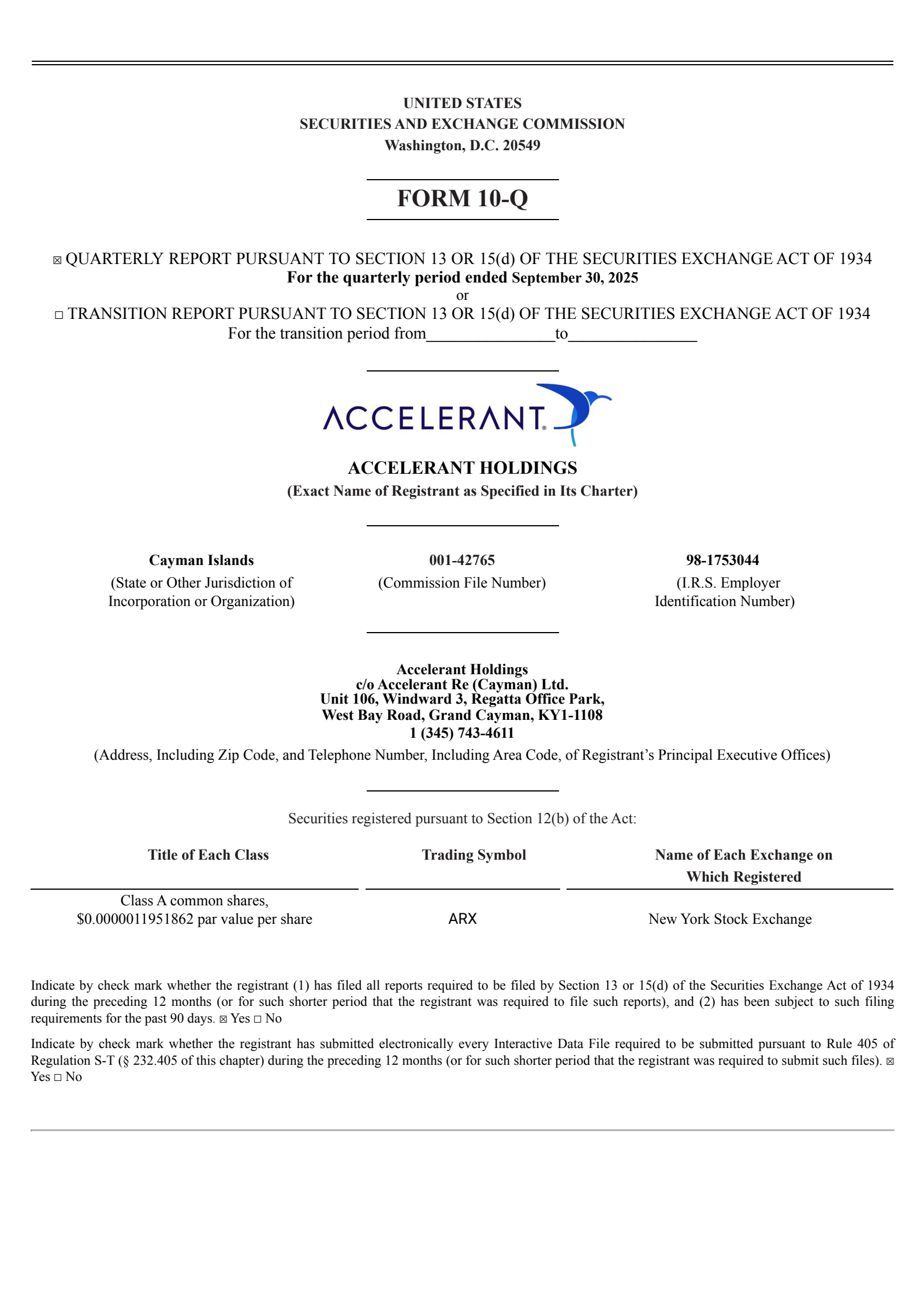 Accelerant's Q3 2025 Quarterly Report