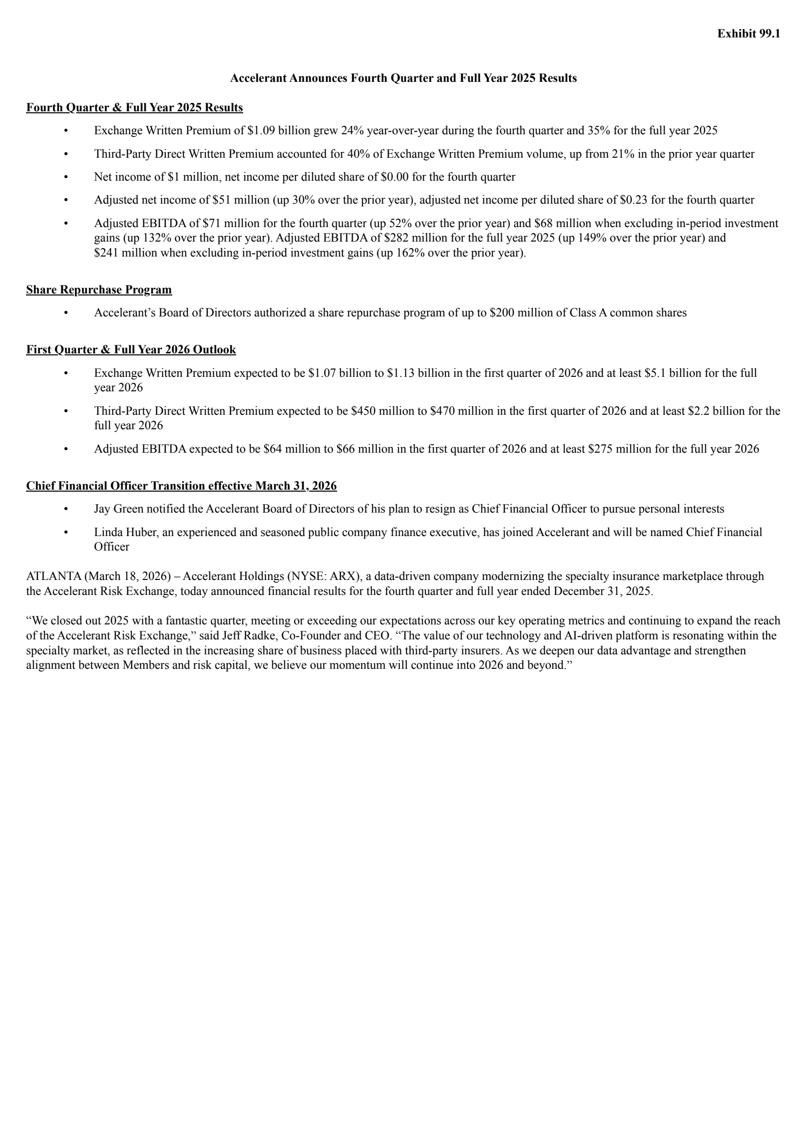 Accelerant's Q4 2025 Press Release