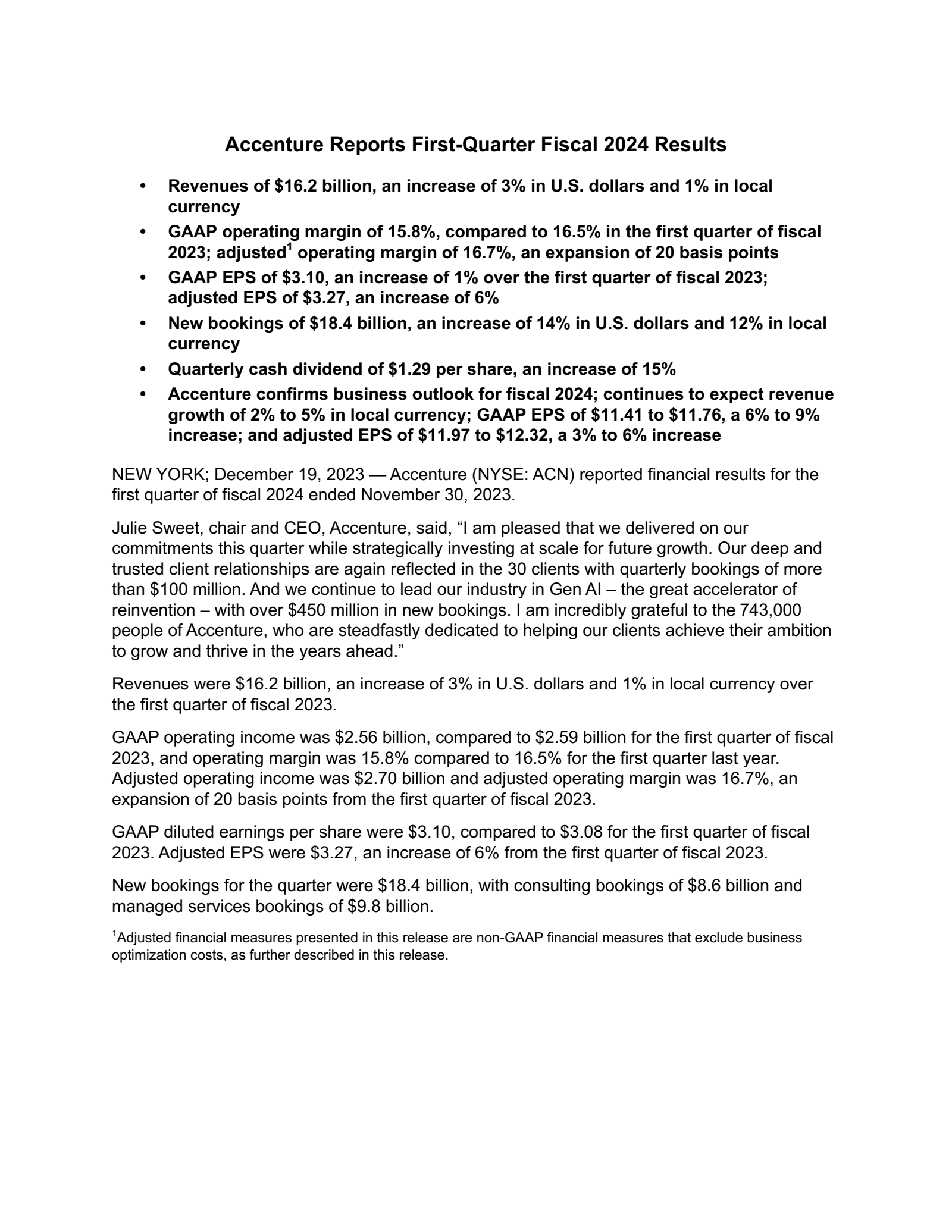 Accenture's Q1 2024 Press Release