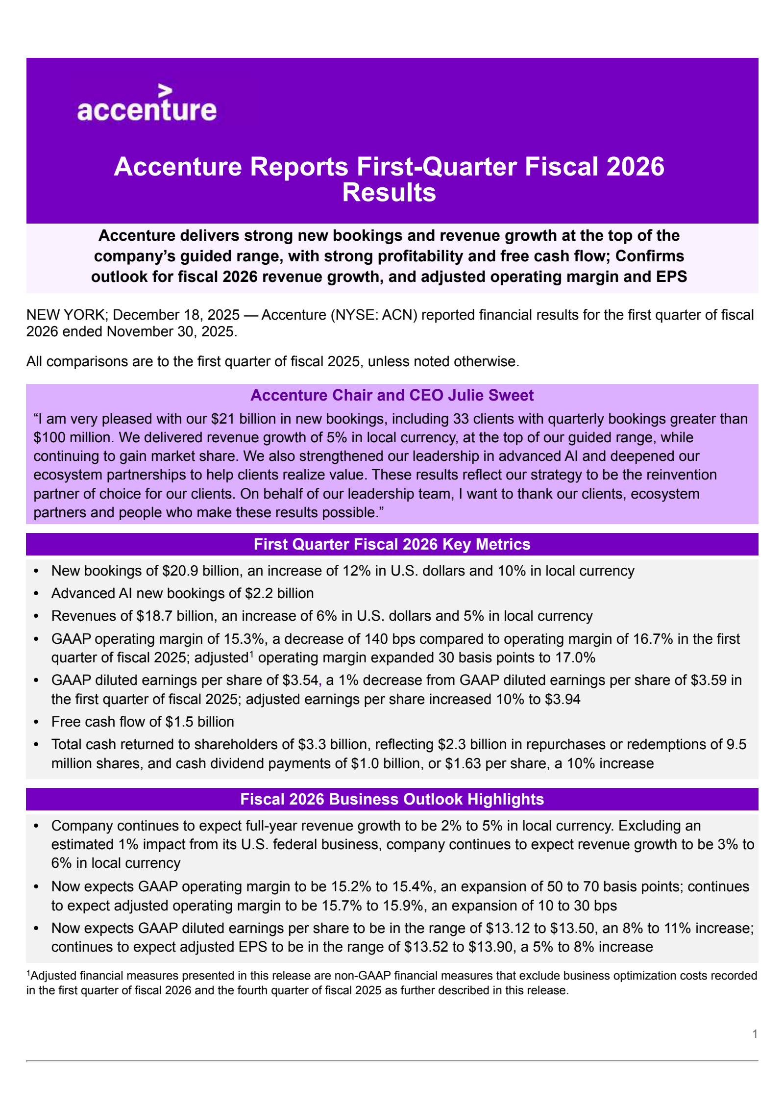 Accenture's Q1 2026 Earnings Release