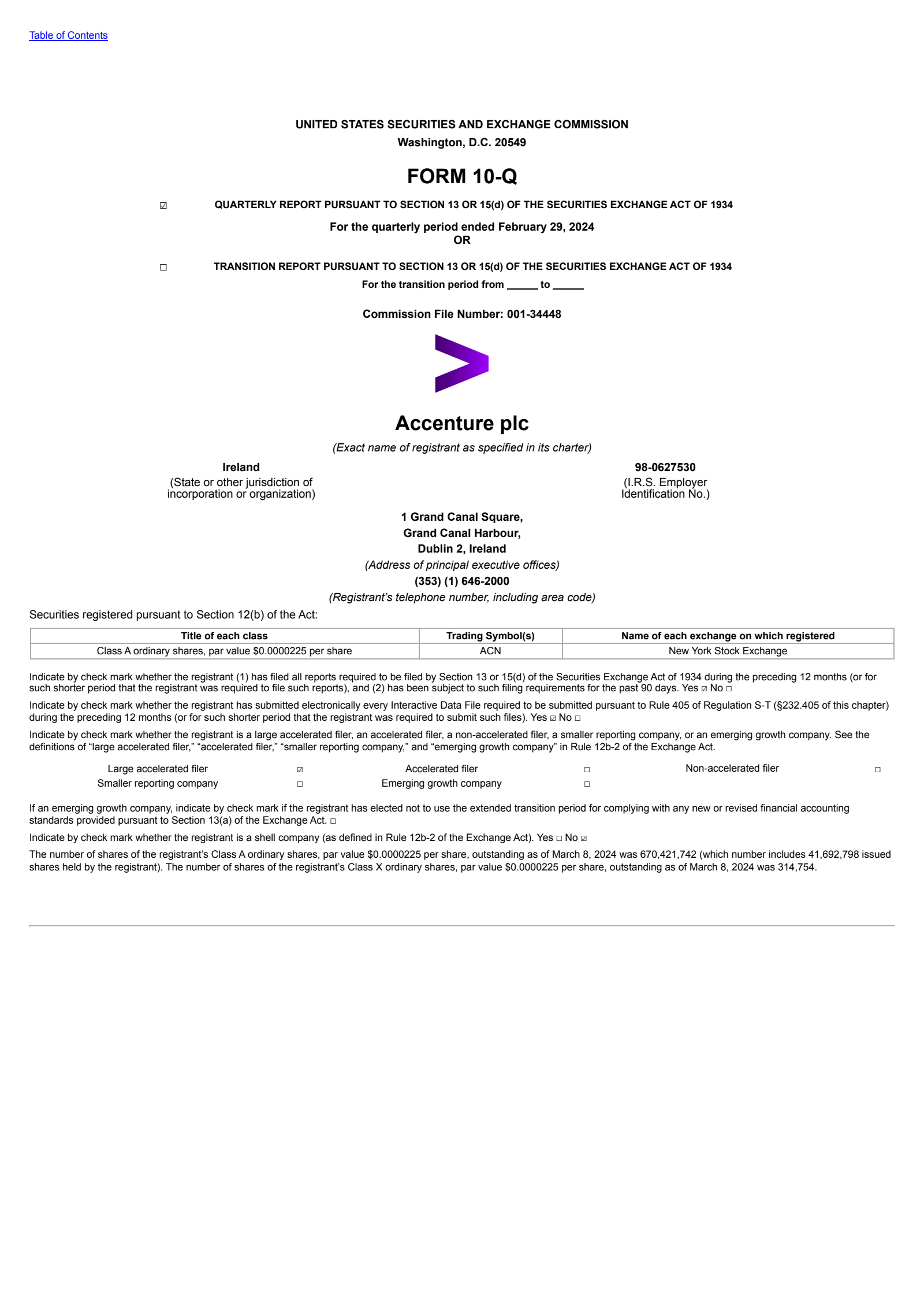 ACN Q2 2024 Earnings Report on 3/21/2024
