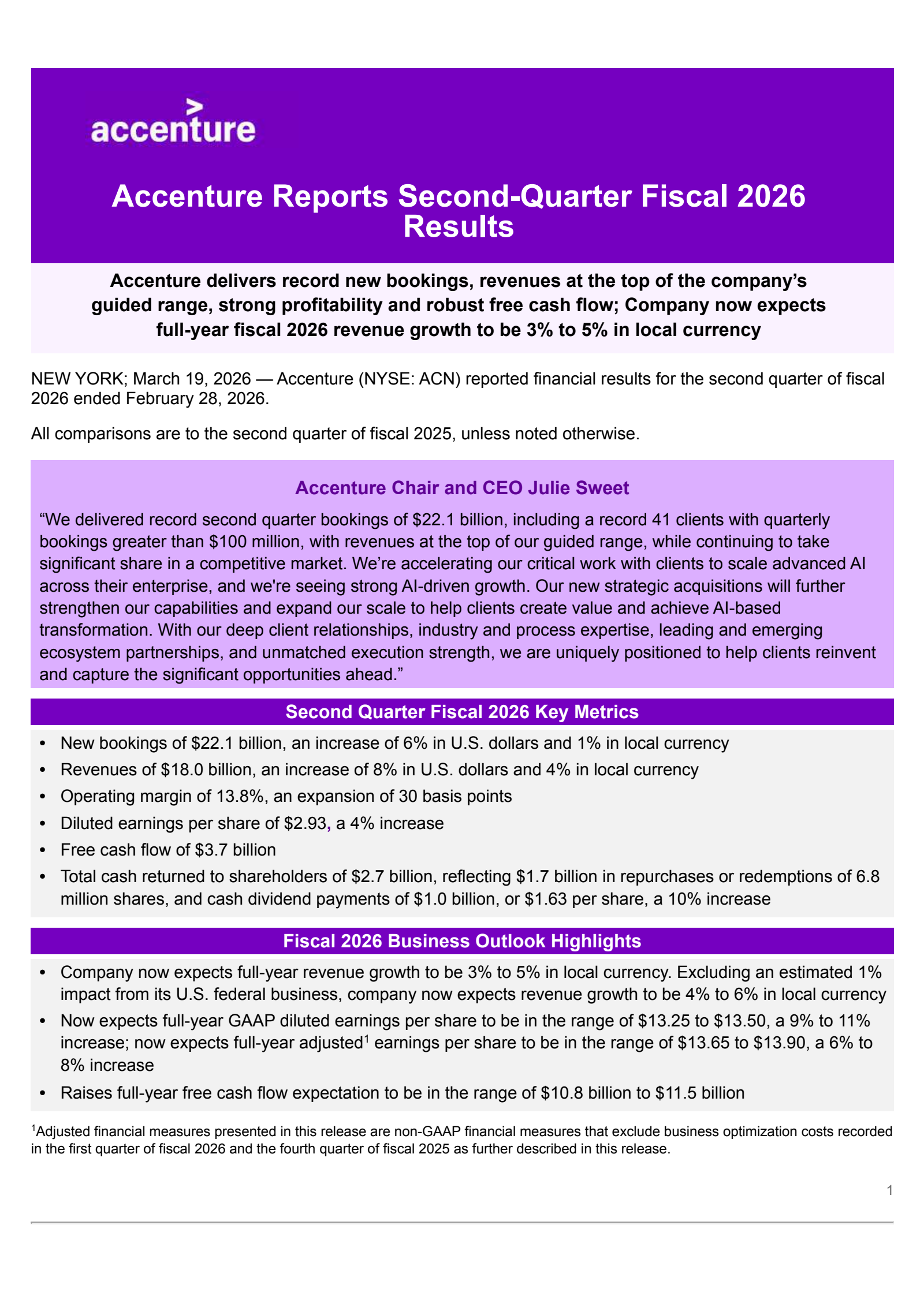 Accenture's Q2 2026 Press Release