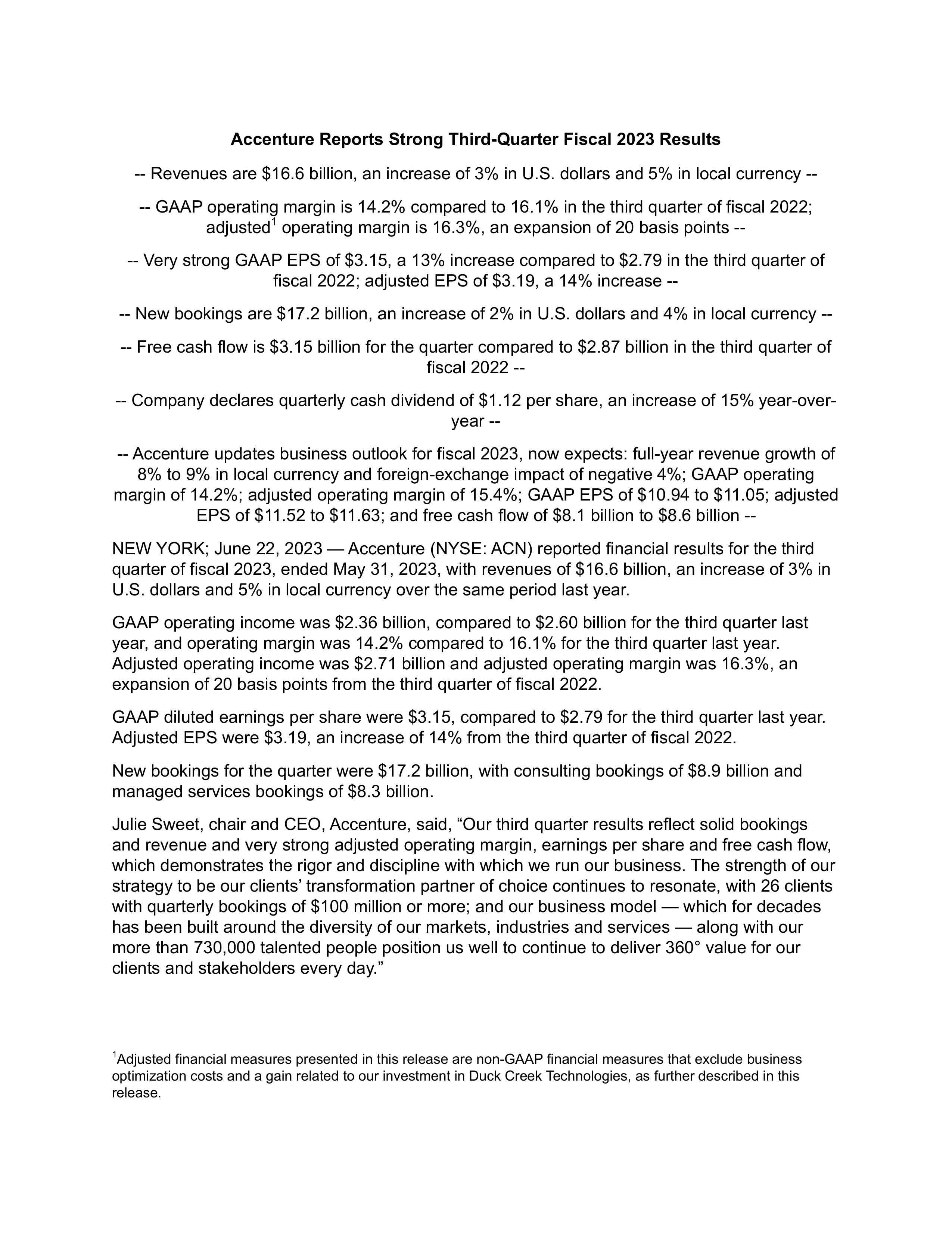 Accenture's Q3 2023 Press Release