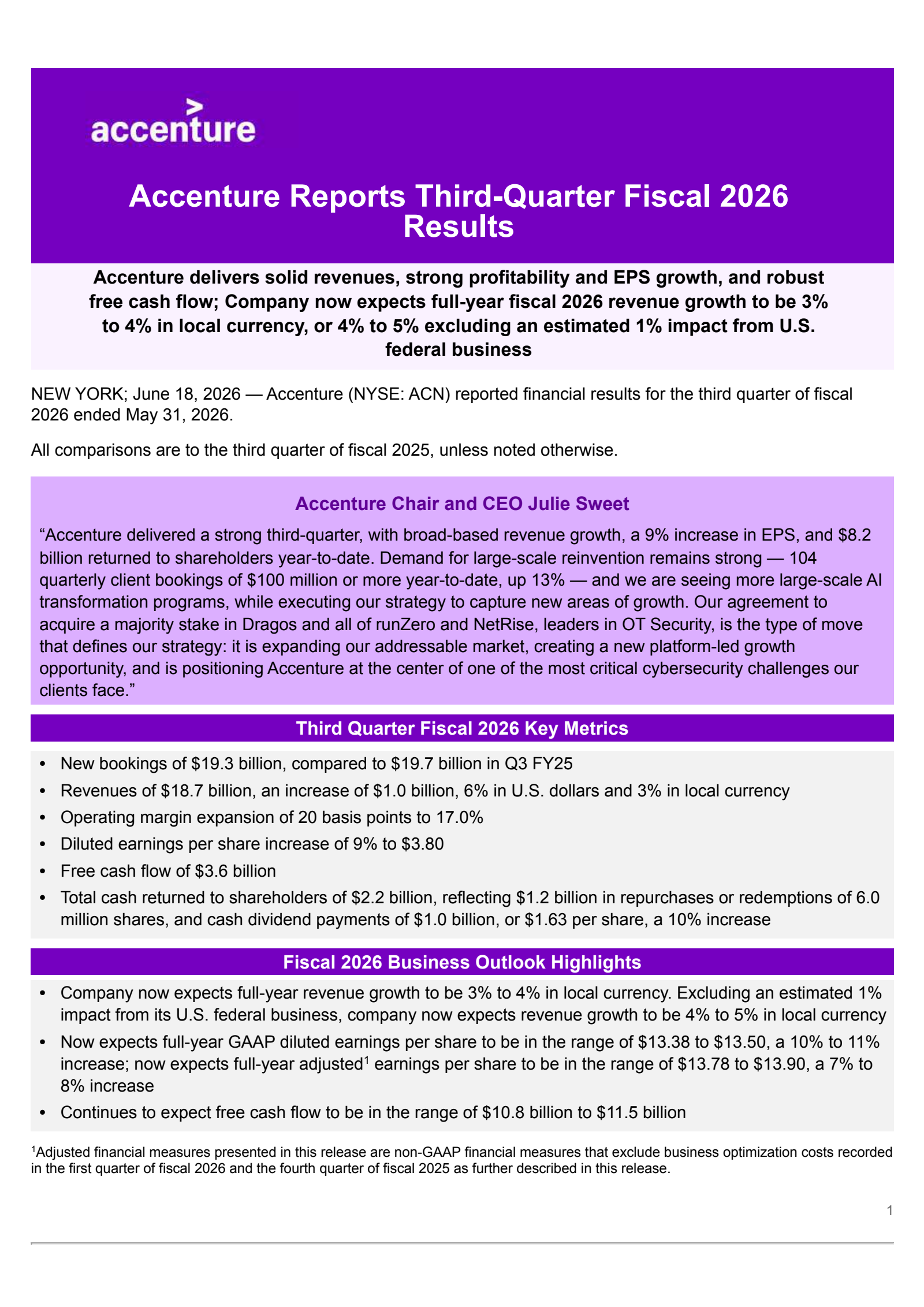 Accenture's Q3 2026 Press Release