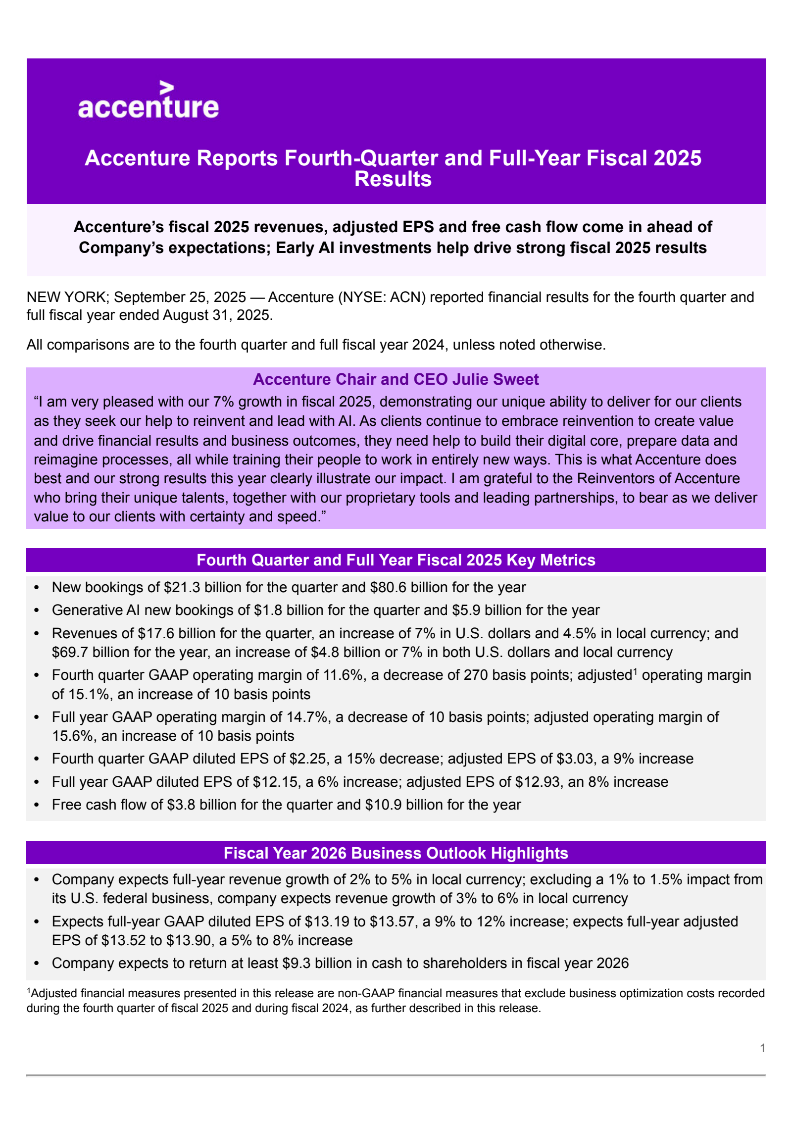 Accenture's Q4 2025 Earnings Release