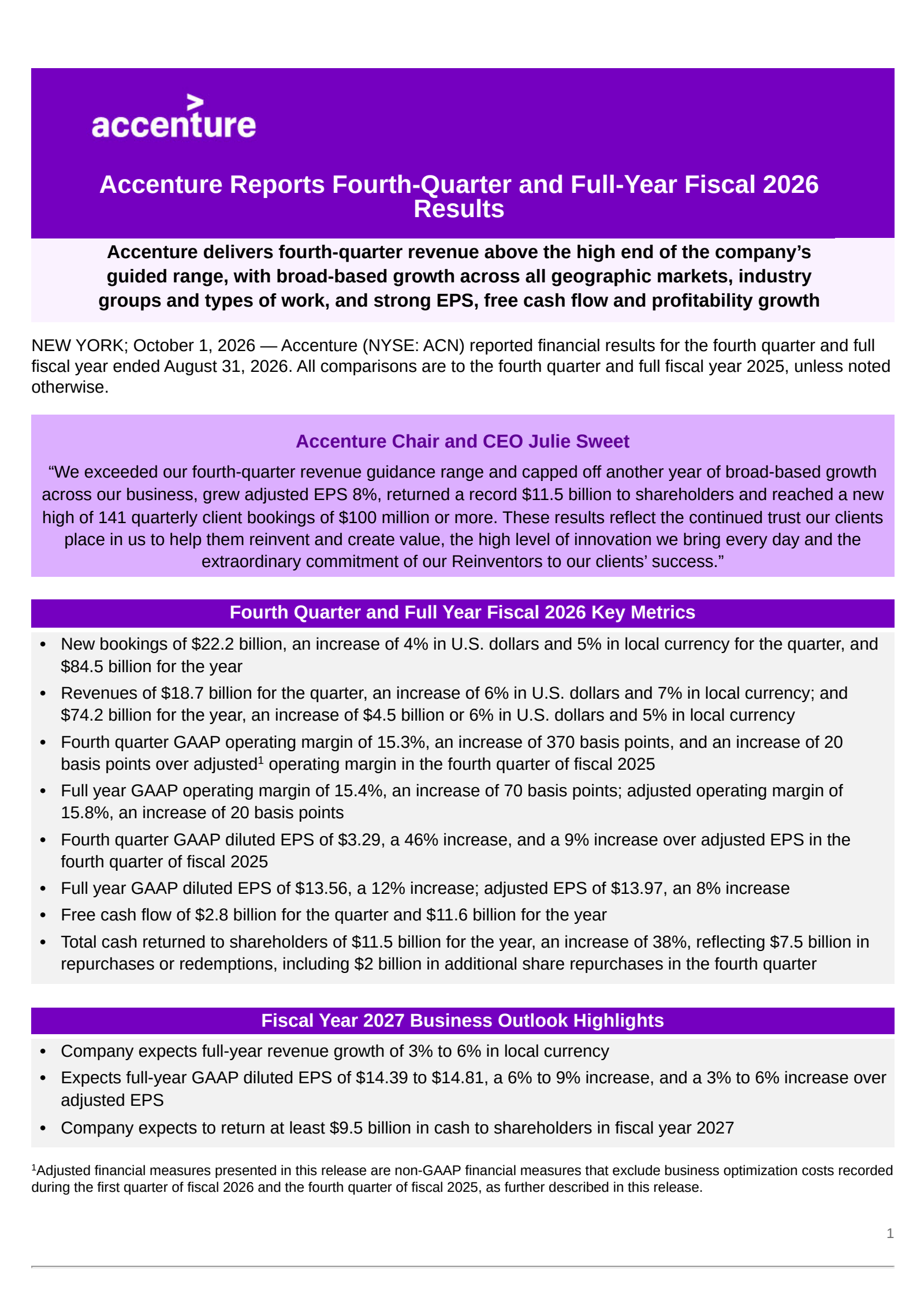 Accenture's Q4 2026 Press Release