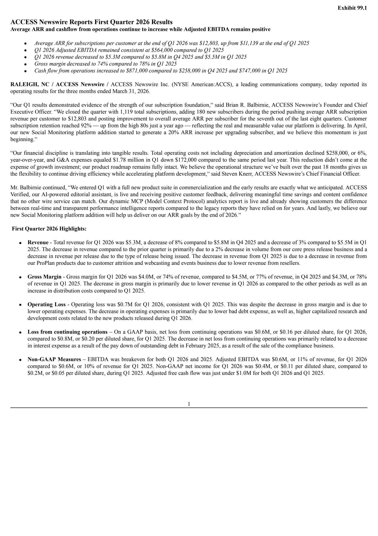 ACCESS Newswire's Q1 2026 Press Release