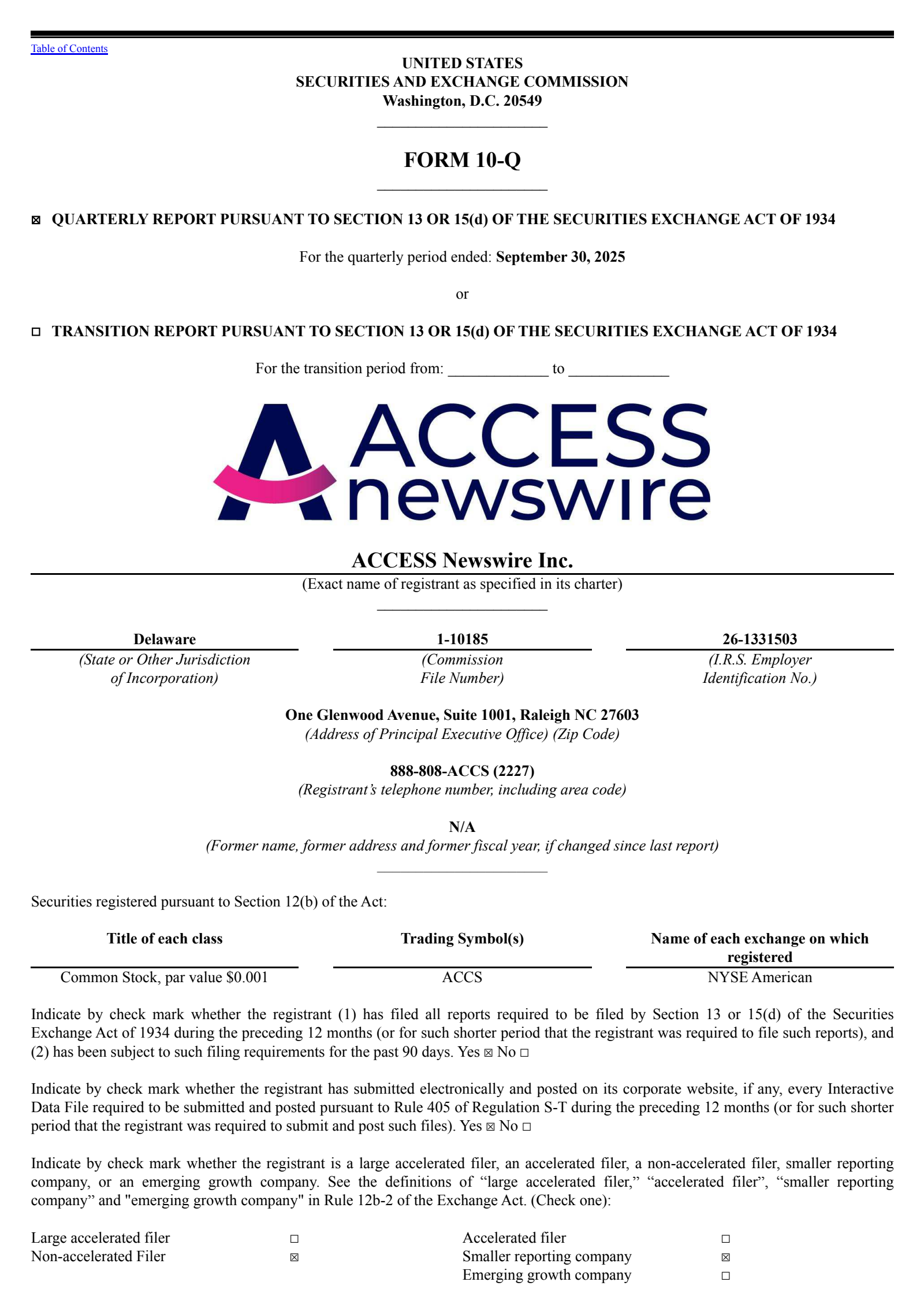 ACCESS Newswire's Q3 2025 Quarterly Report