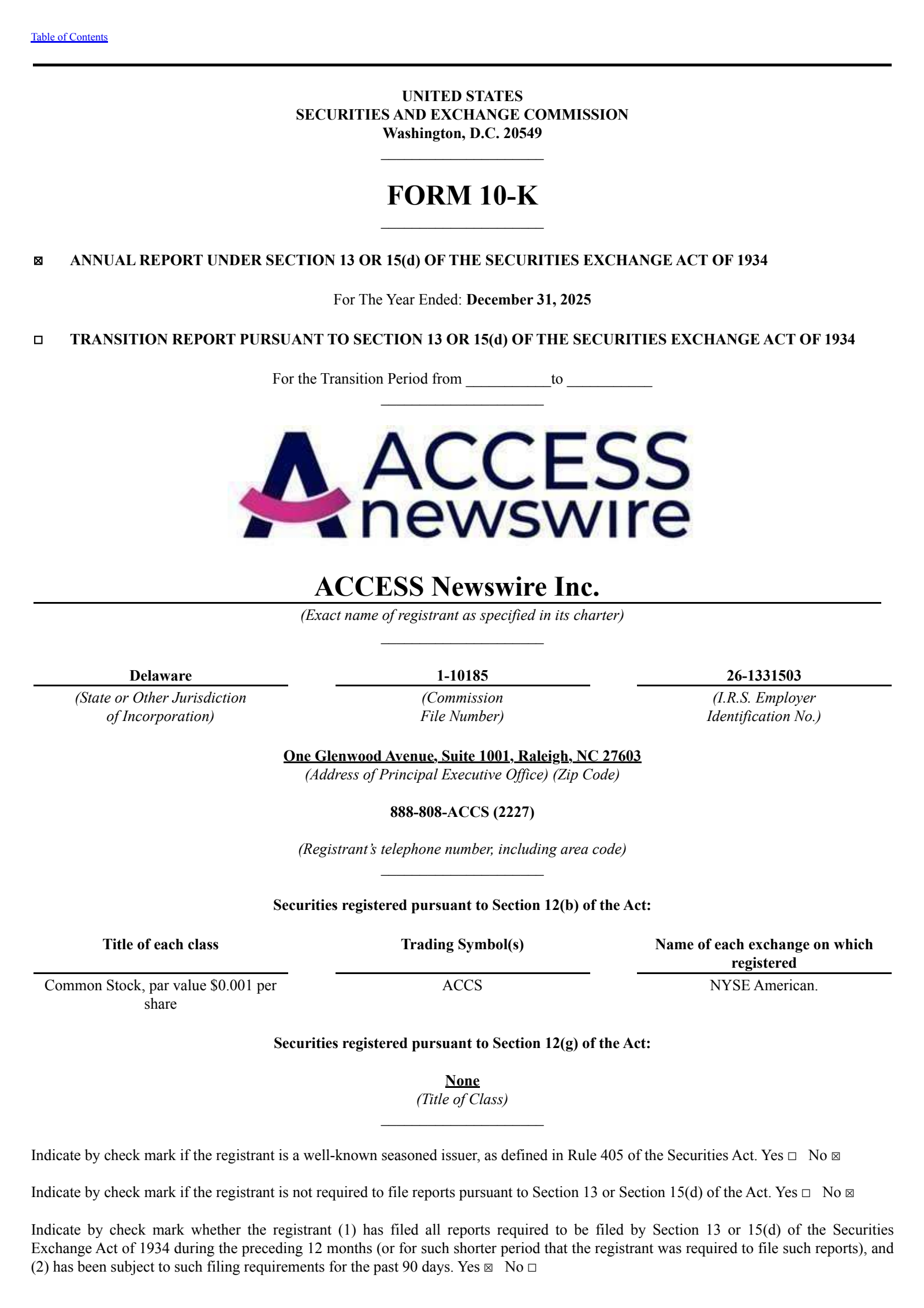 ACCESS Newswire's Q4 2025 Annual report