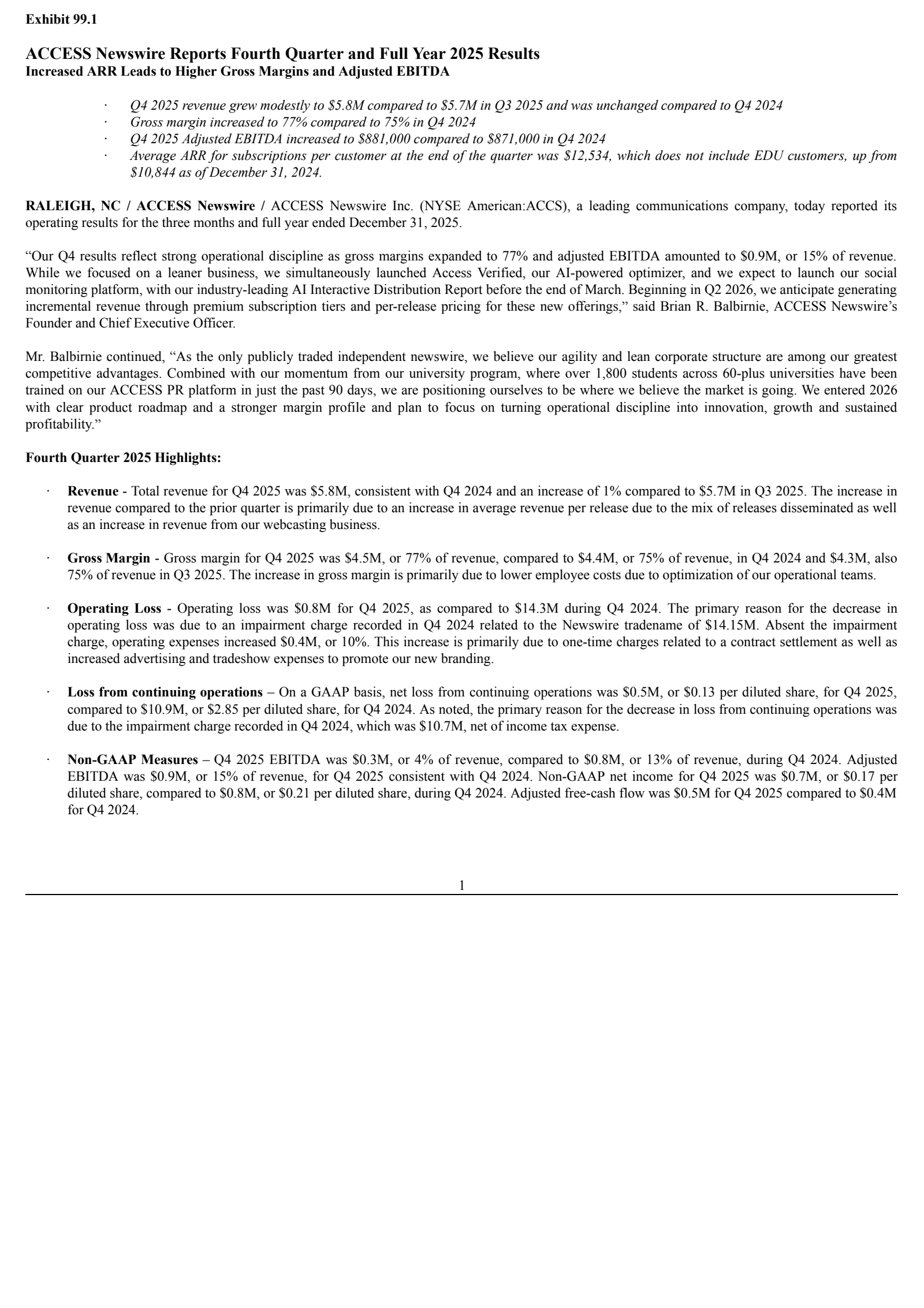 ACCESS Newswire's Q4 2025 Press Release