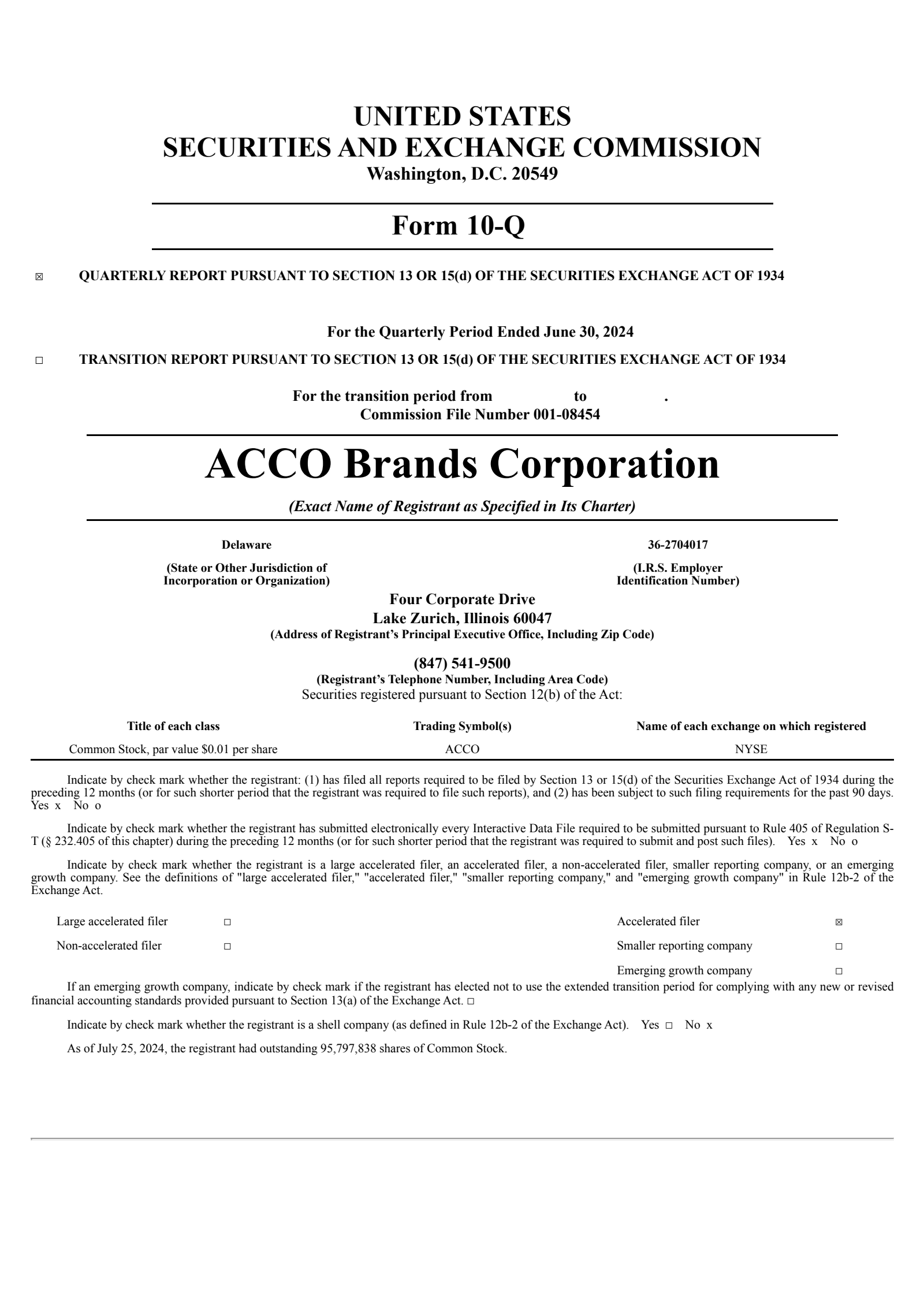 ACCO Brands' Q2 2024 Quarterly report