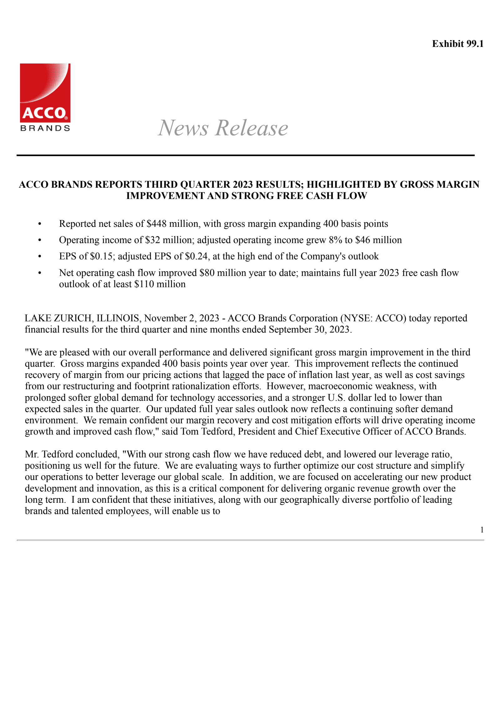 Timken's Q3 2023 Press Release