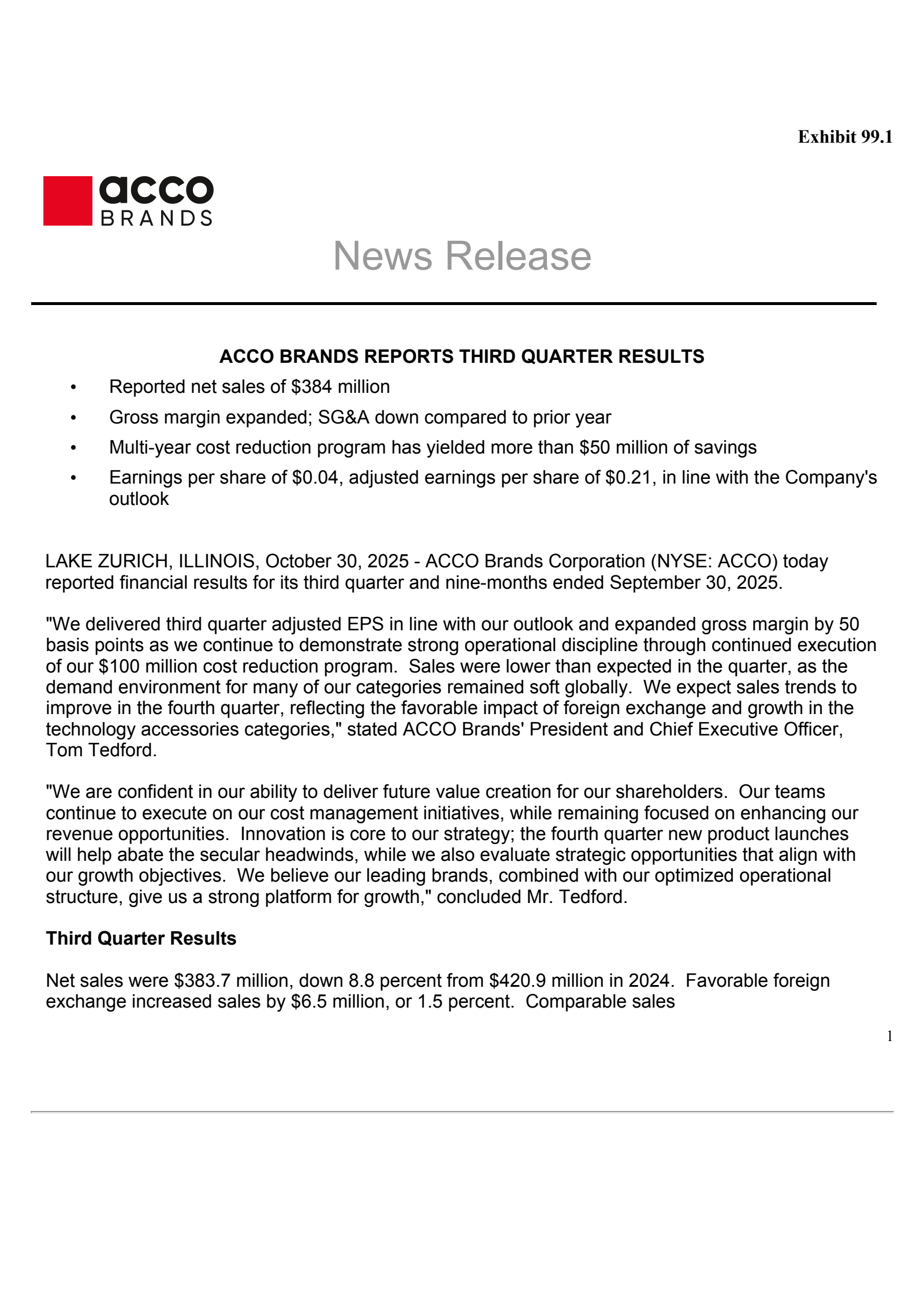Acco Brands' Q3 2025 Earnings Release