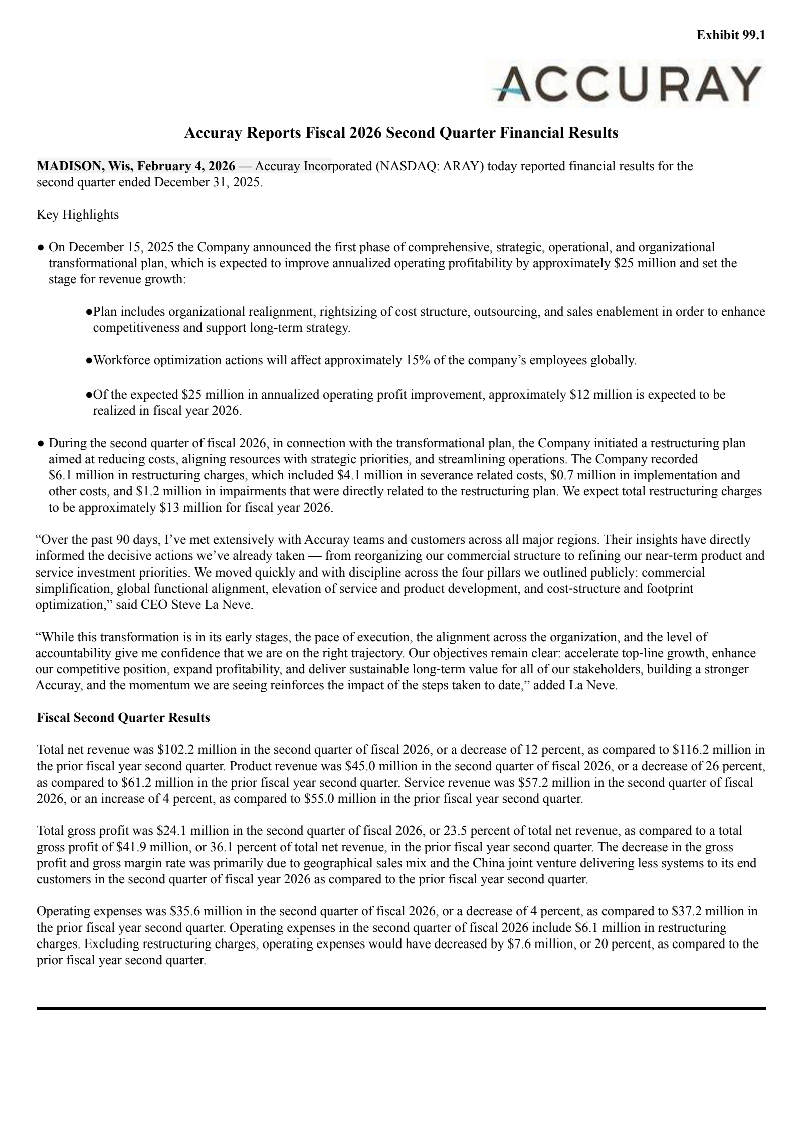 Accuray's Q2 2026 Press Release