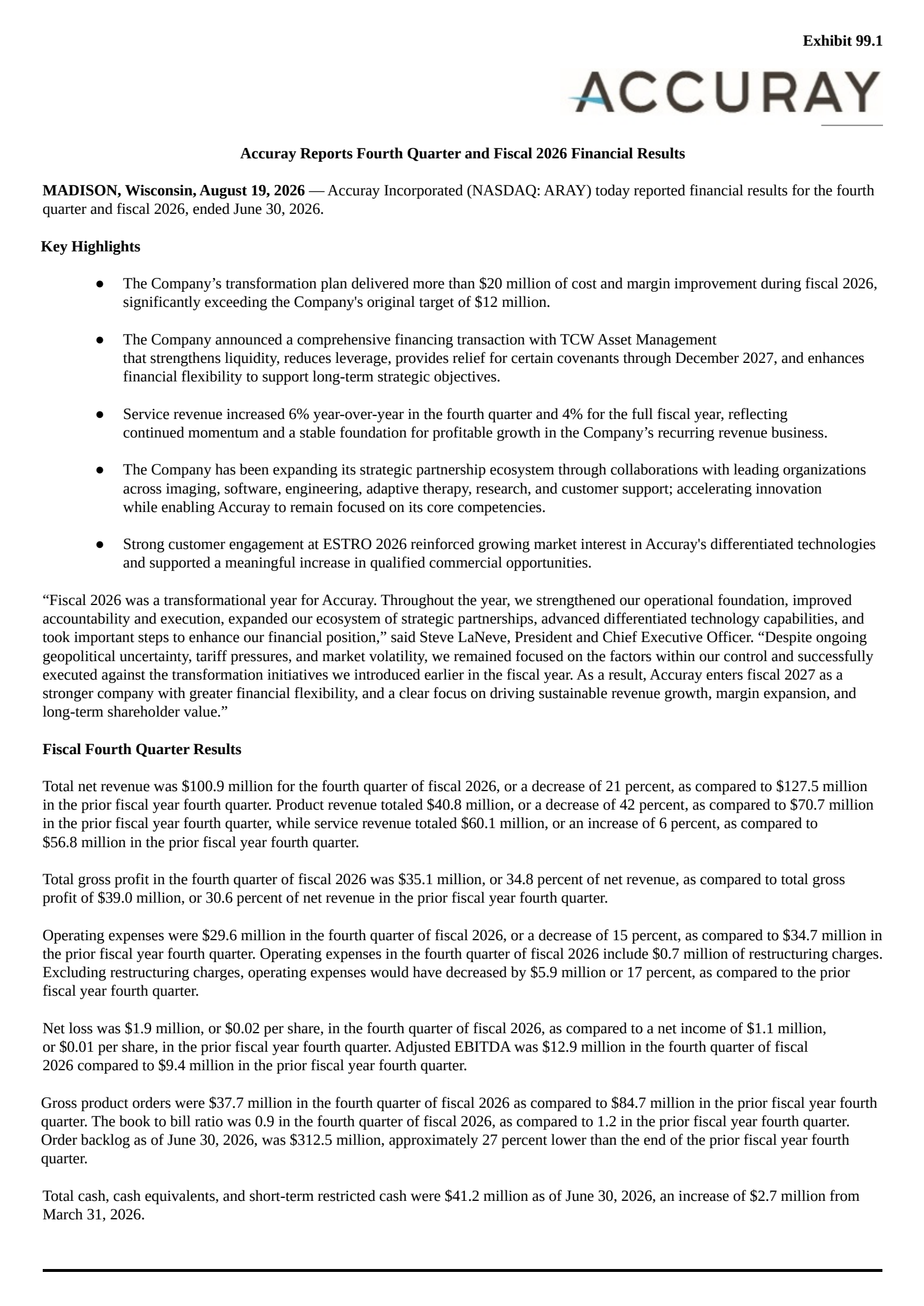 Accuray's Q4 2026 Press Release