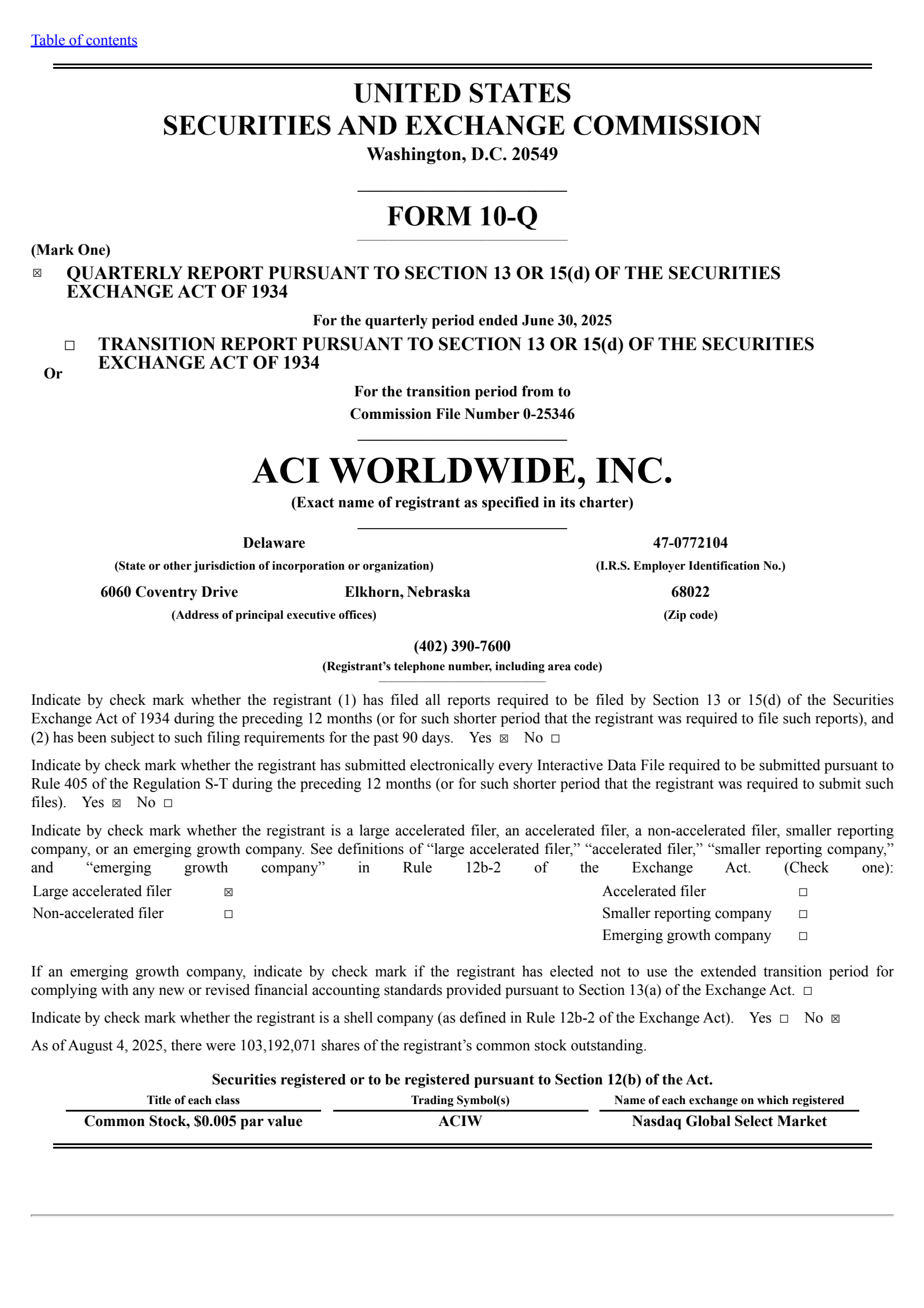 ACI Worldwide's Q2 2025 Quarterly report