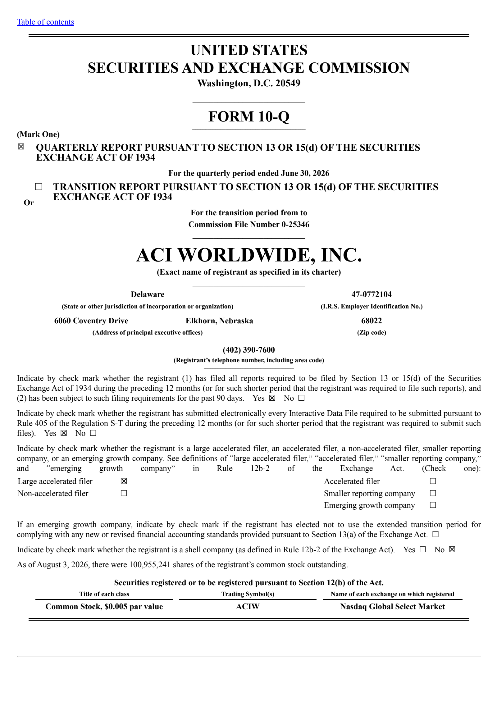 ACI Worldwide's Q2 2026 Quarterly report