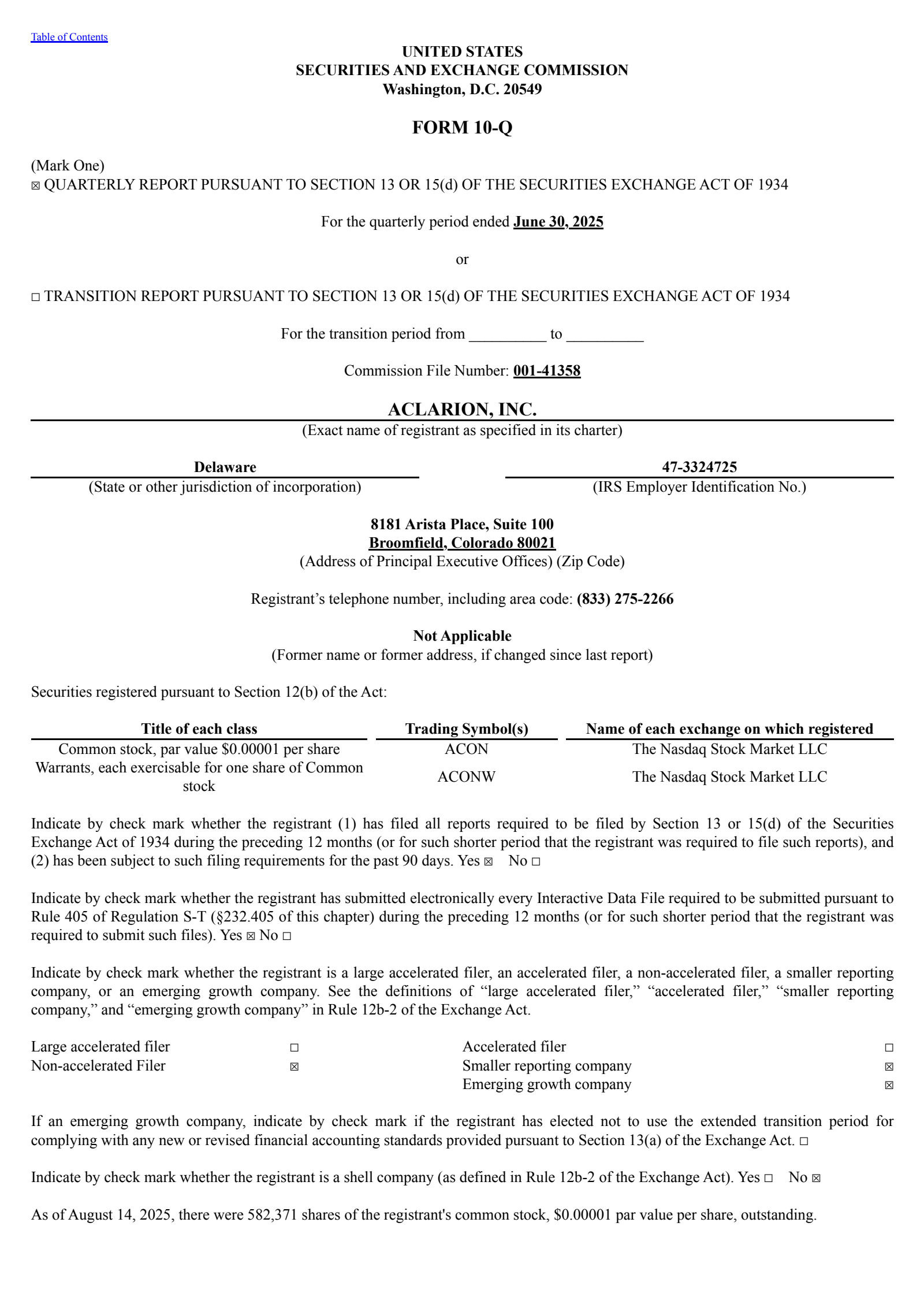 Aclarion's Q2 2025 Quarterly report