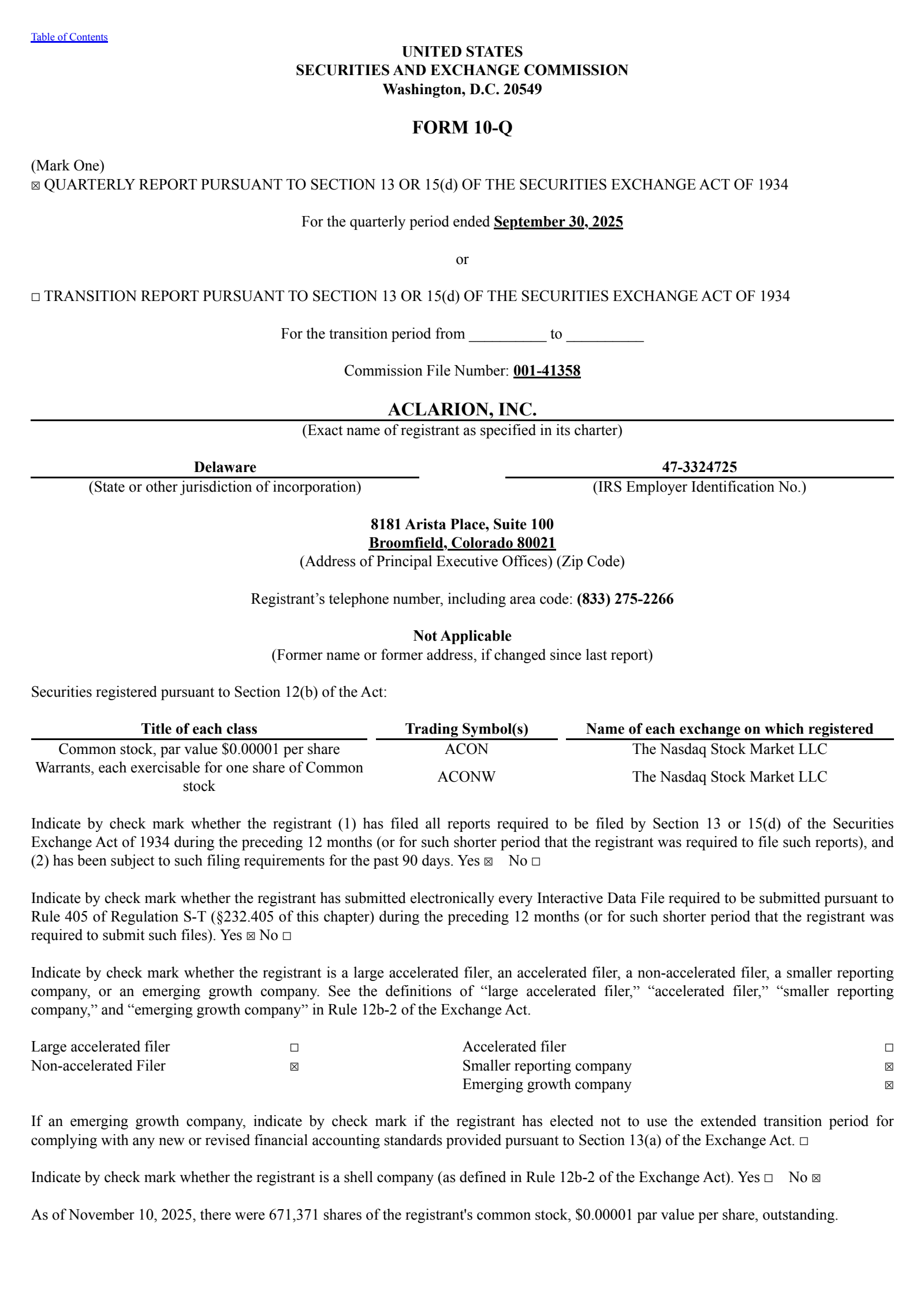 Aclarion's Q3 2025 Quarterly Report
