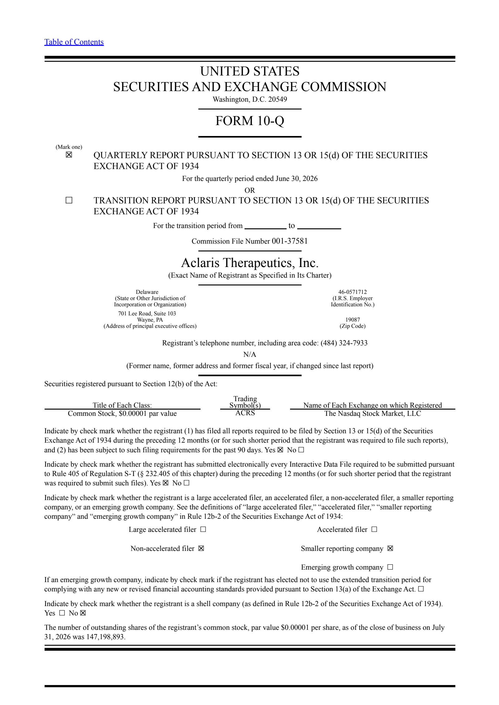 Aclaris Therapeutics' Q2 2026 Quarterly report