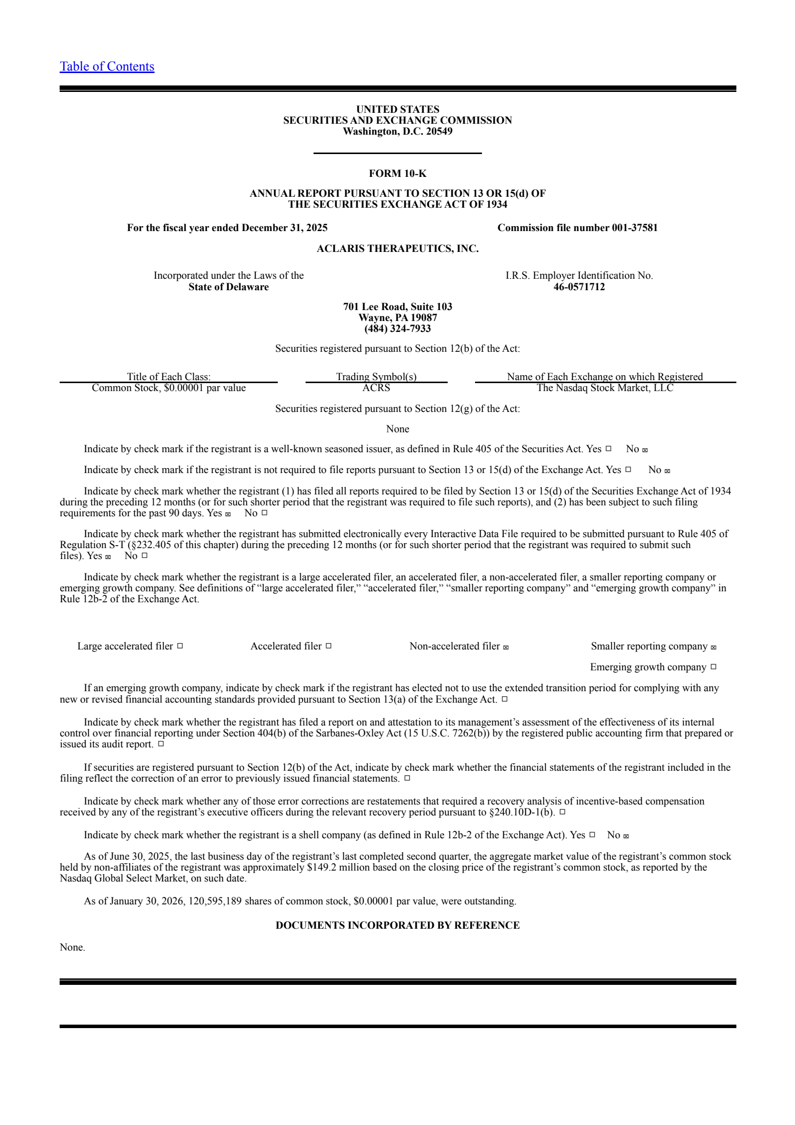 Aclaris Therapeutics' Q4 2025 Annual report