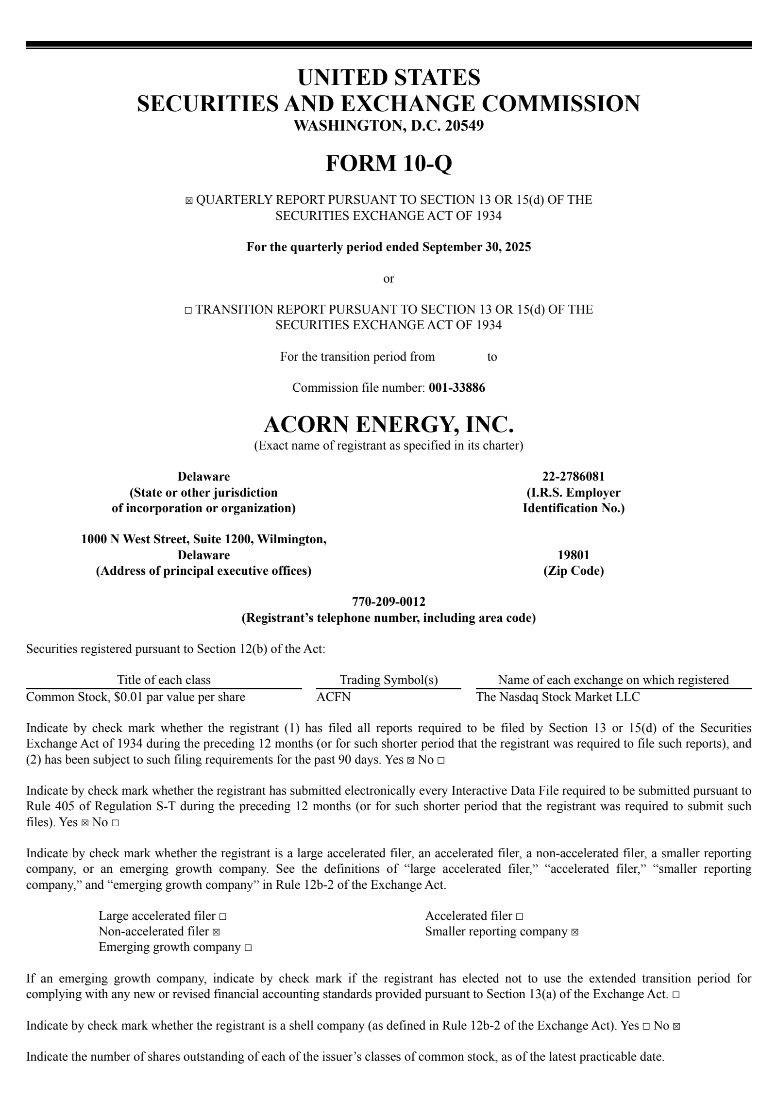 Acorn Energy's Q3 2025 Quarterly Report