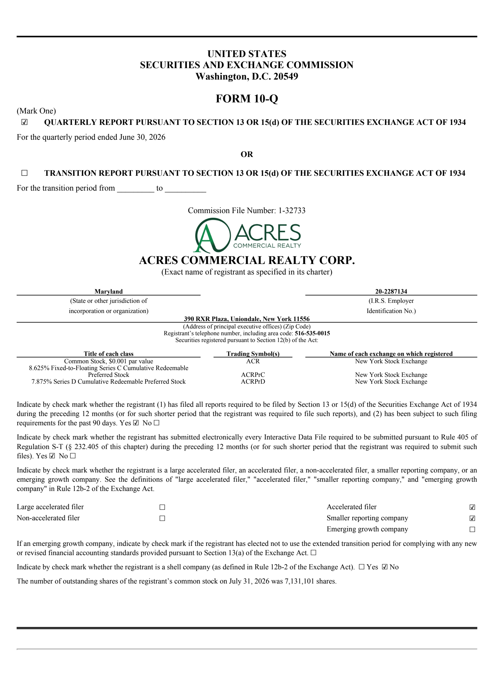 ACRES Commercial Realty's Q2 2026 Quarterly report
