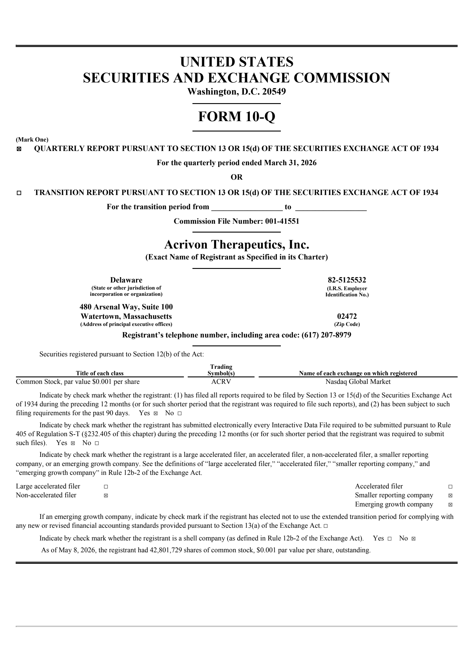 Acrivon Therapeutics' Q1 2026 Quarterly report