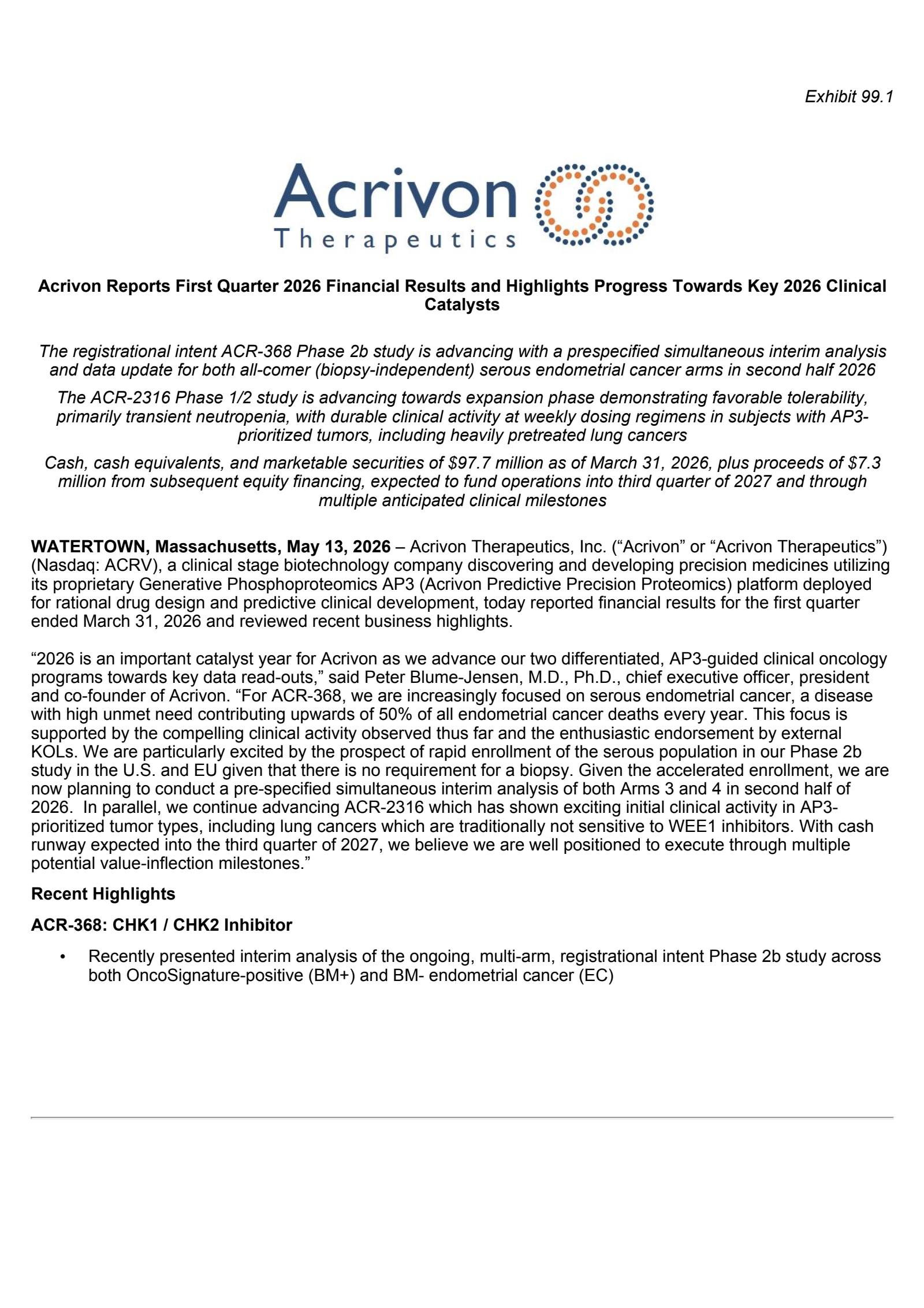 Acrivon Therapeutics' Q1 2026 Press Release