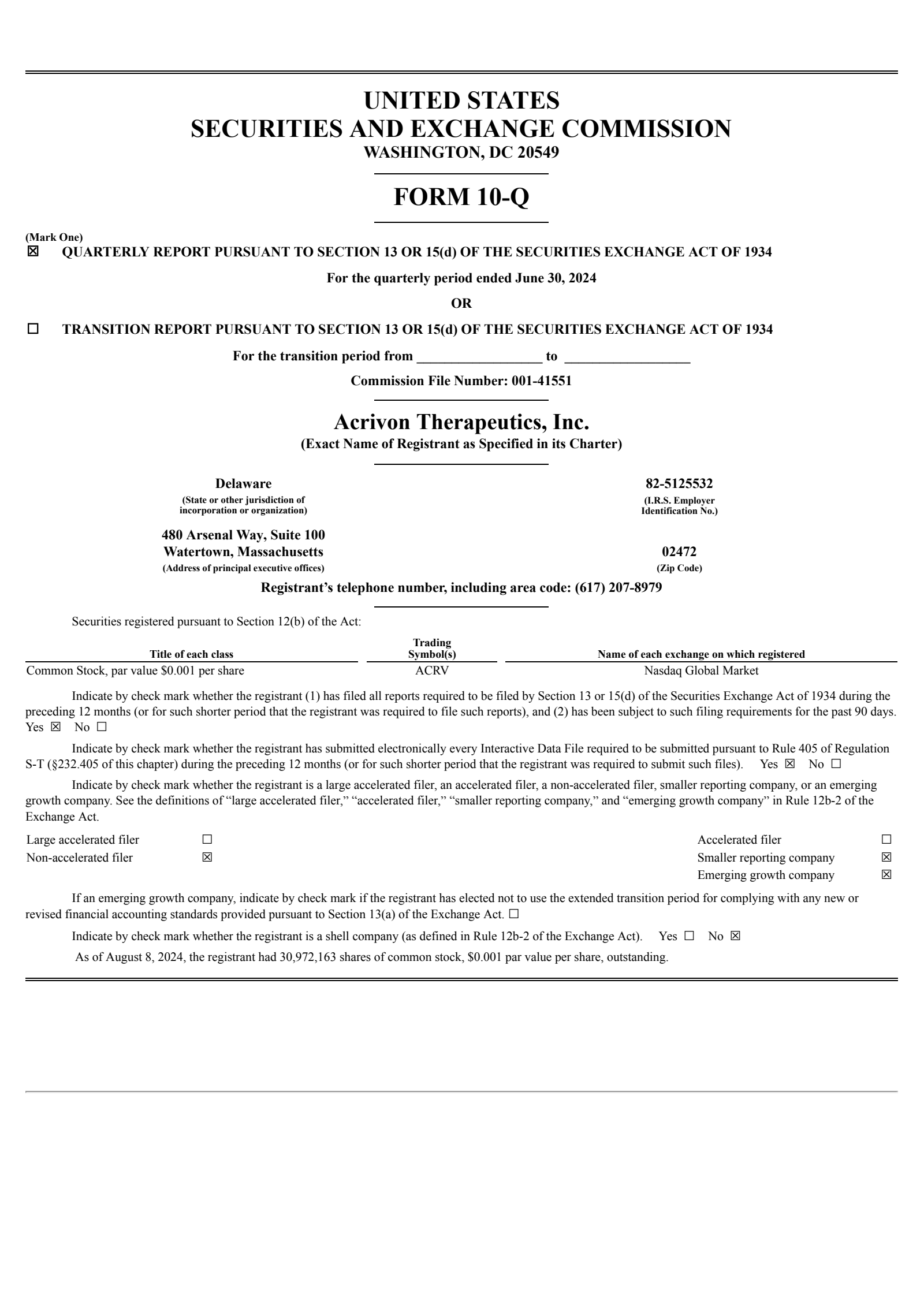 Acrivon Therapeutics' Q2 2024 Quarterly Report