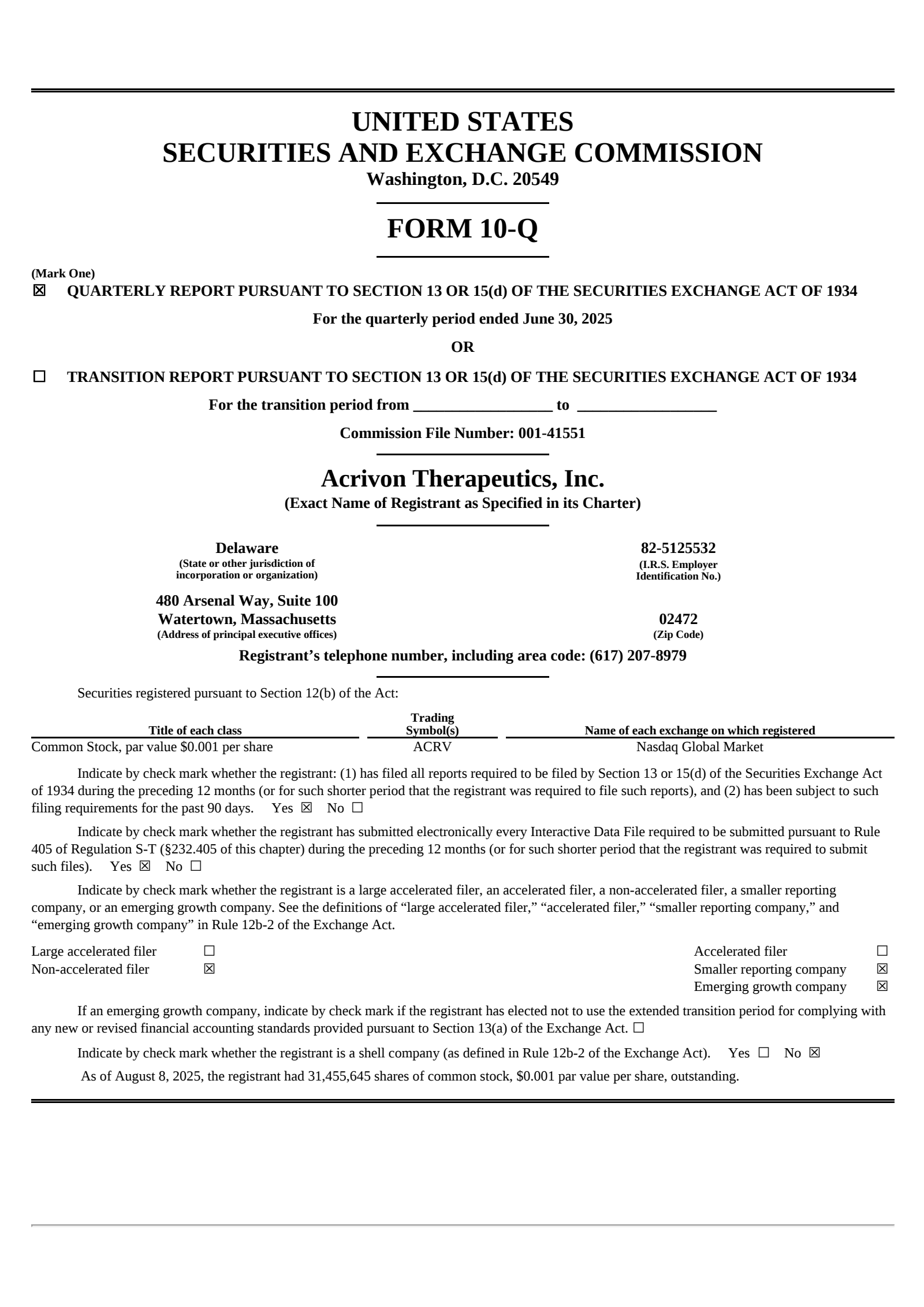 Acrivon Therapeutics' Q2 2025 Quarterly report