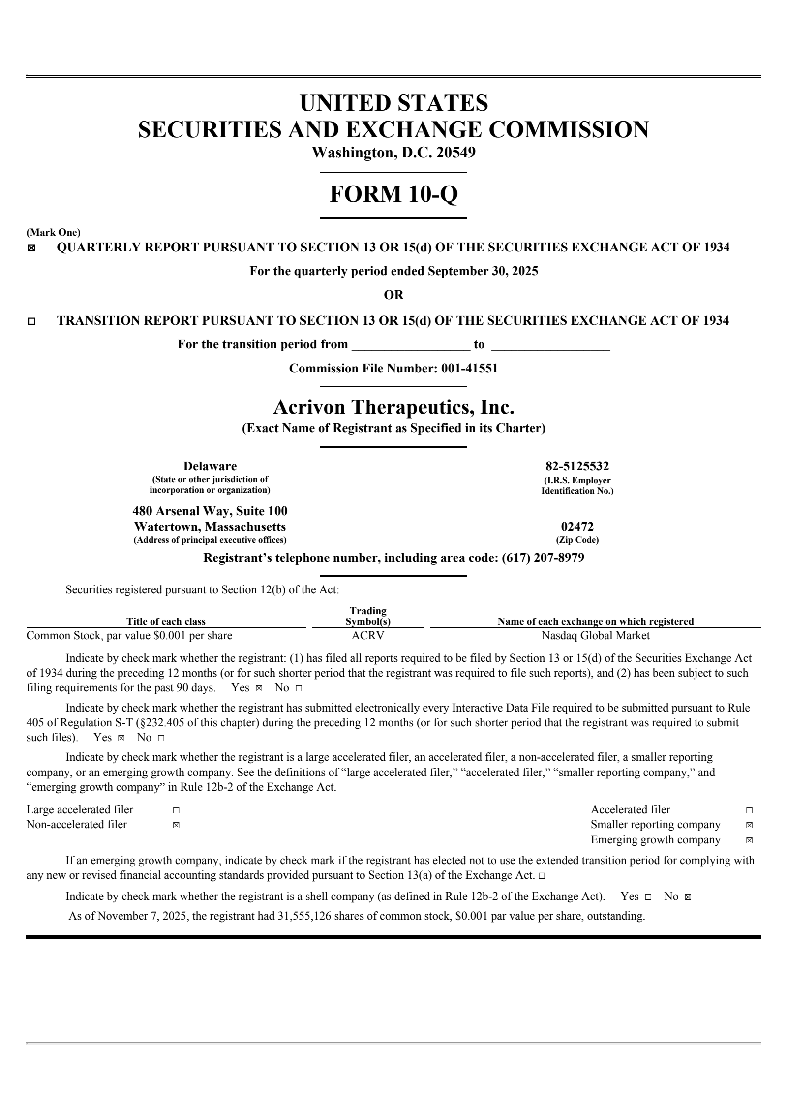 Acrivon Therapeutics' Q3 2025 Quarterly Report
